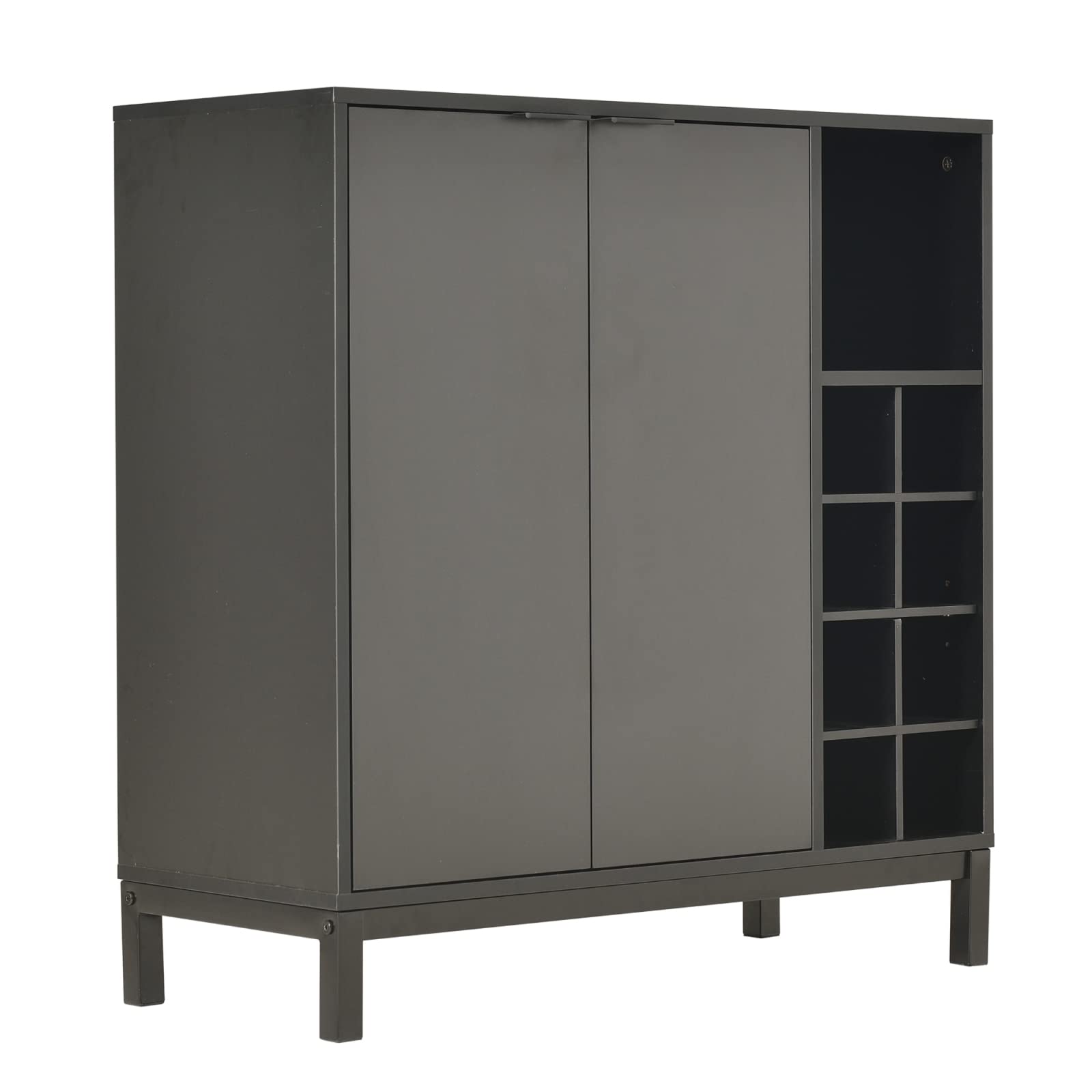 Modern Wood Kitchen Buffet Sideboard - 34 Inch Black Entryway Storage Cabinet with 2 Doors & 8 Wine Racks - Dining Room Cupboard Table for Serving, Organizing & Display (Perfect for Dining Rooms, Kitchens, Entryways & Home Bars)