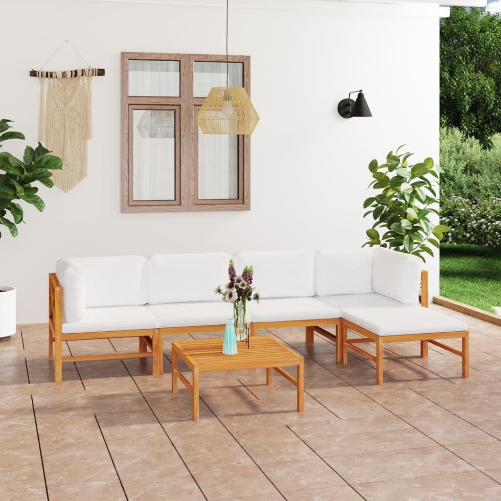 vidaXL 7-Piece Patio Lounge Set - Outdoor Sectional Sofa with Cream Cushions, Retro Style Teak Wood Furniture for Garden, Poolside & Backyard Relaxation