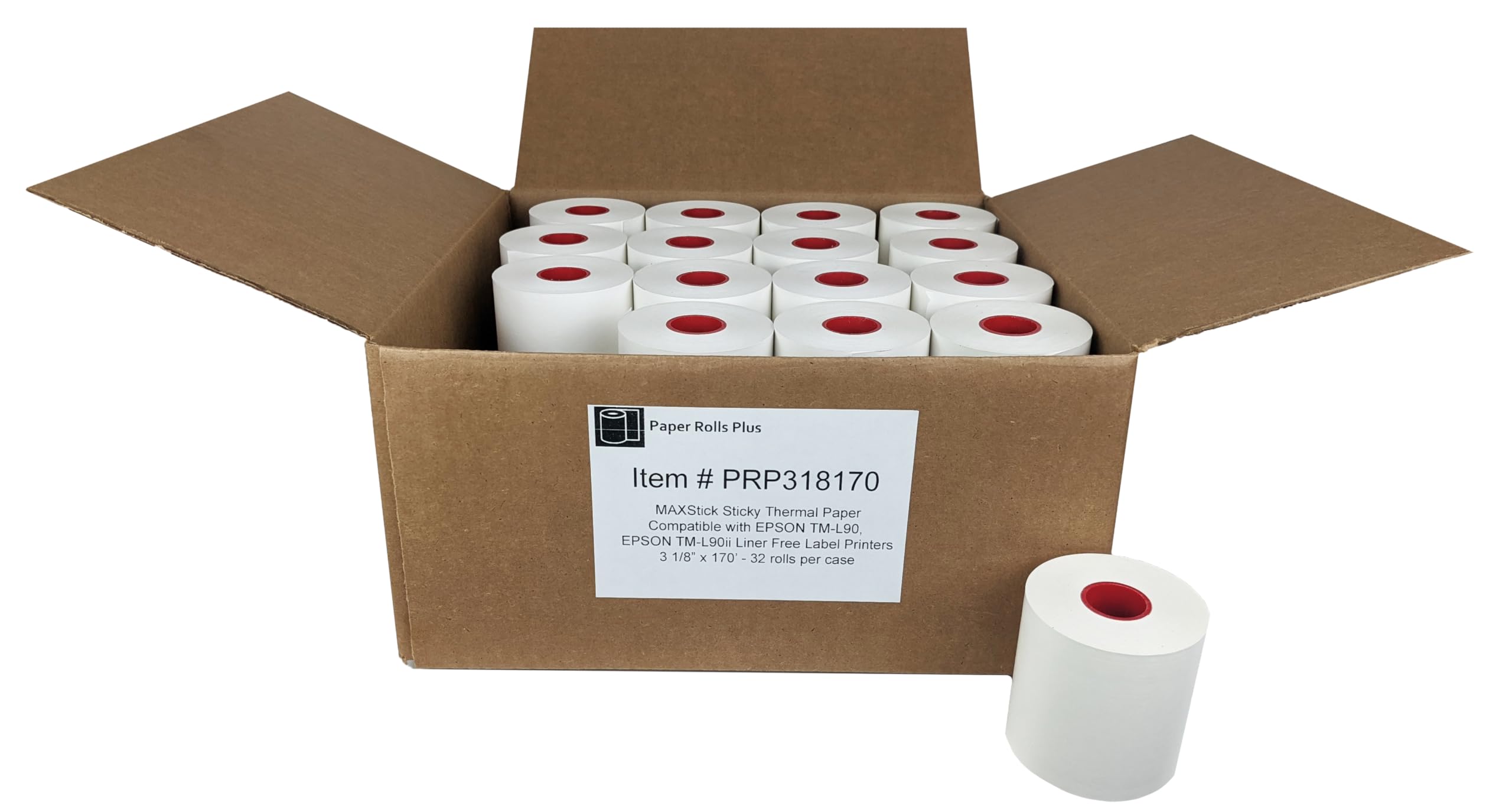 Thermal Sticker Paper Rolls for Epson TM-L90 & TM-L100 Label Printers - No Liner Adhesive Backing - Compatible with Toast POS & Square POS Systems - Diamond Pattern - 3 1/8