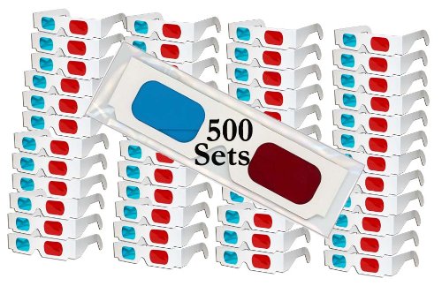 3D Red Cyan Anaglyph Glasses - 500 Pack White Frame Cardboard Movie Glasses for 3D Movies, VR Events & Themed Parties
