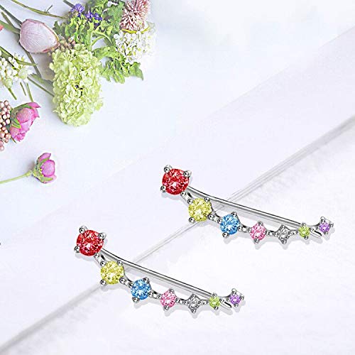 Stylish Cubic Zirconia S925 Sterling Silver Crawler Earrings for Women - Hypoallergenic Crystal CZ Studs, Fashionable Climbers Cuff Wrap Pierced Earrings - Perfect Gift for Birthday, Sister & BFF - Great for Parties, Date Nights & Special Occasions