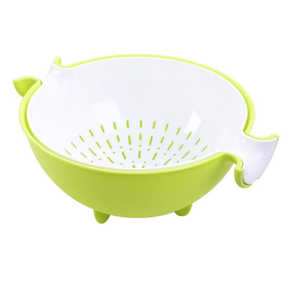 SQINAA 2-in-1 Kitchen Strainer Colander Bowl Set - Large Plastic Washing Bowl with Detachable Strainer for Fruits & Vegetables - Perfect for Salad Prep, Pasta Draining & Kitchen Organization (Green)