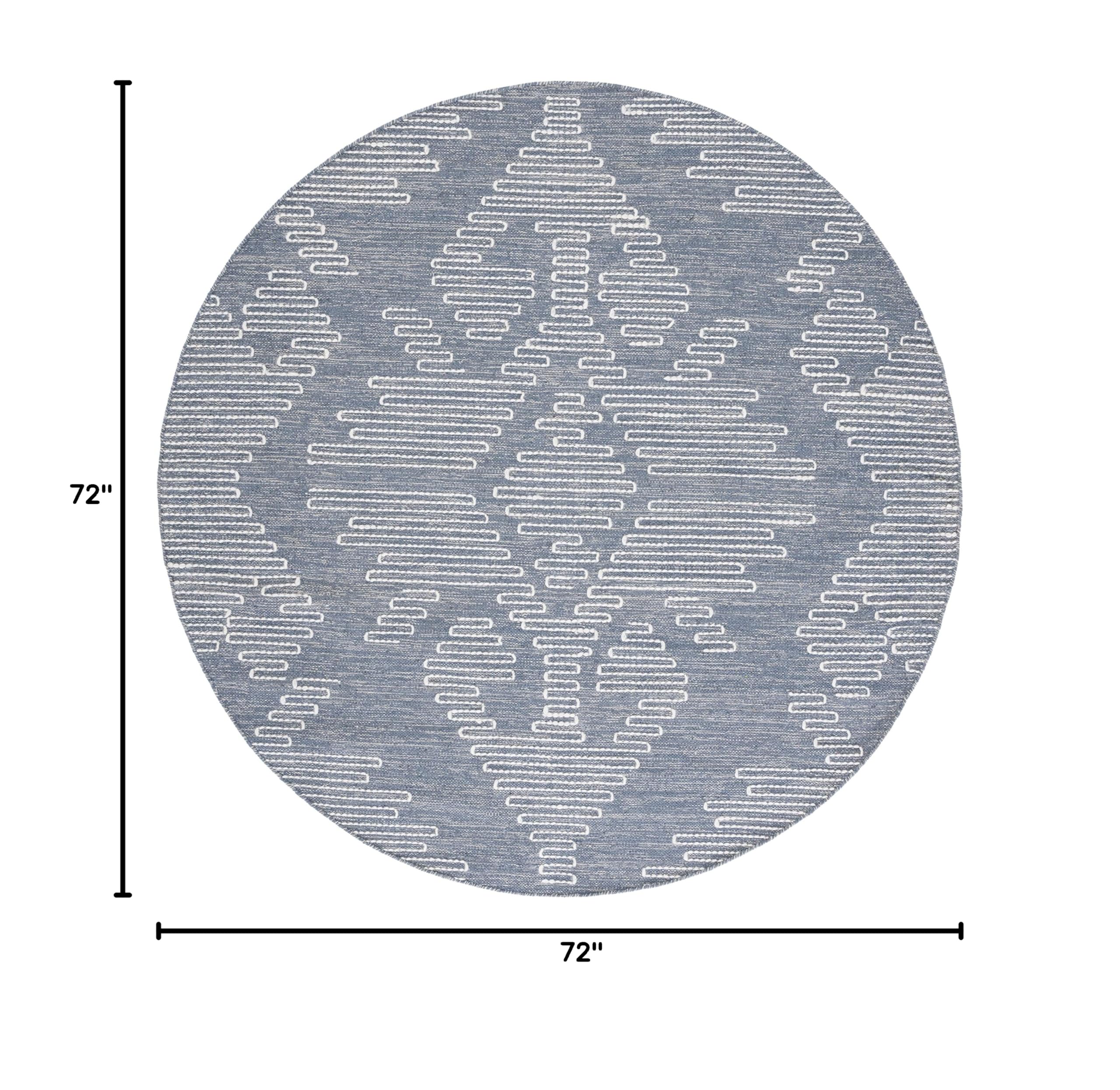 SAFAVIEH Kilim Collection 6' Round Blue & Ivory Handmade Cotton Area Rug - Perfect for Entryway, Foyer, Living Room, Bedroom & Kitchen Decor