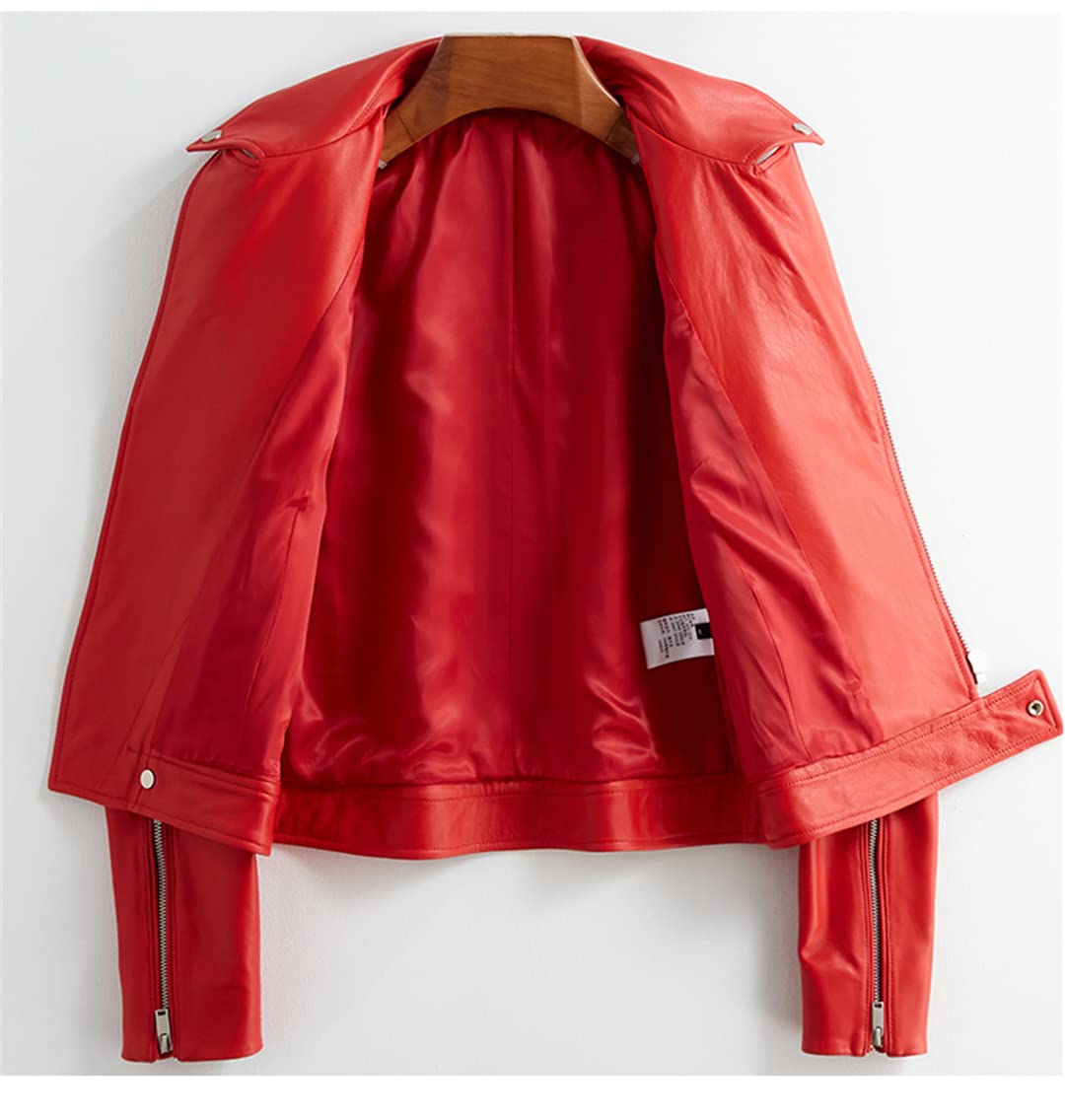 Women's Red & Black Faux Leather Biker Jacket - Long Sleeve Motorcycle Coat for Spring & Fall | Soft Vegan Leather Jacket for Riding, Casual Wear & Night Out