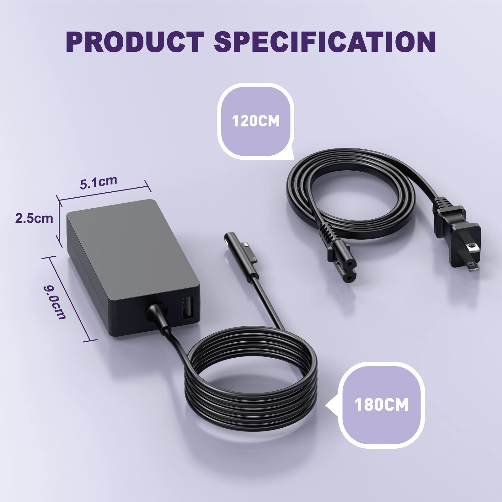 Original Microsoft Surface Pro Charger 65W - Compatible with Surface Pro X/8/7/6/5/4/3, Surface Go 3/2/1, Surface Laptop 3/2/1, Surface Book 2/1 - Fast Charging Power Adapter with Power Cord - Perfect for Home, Office & Travel Use