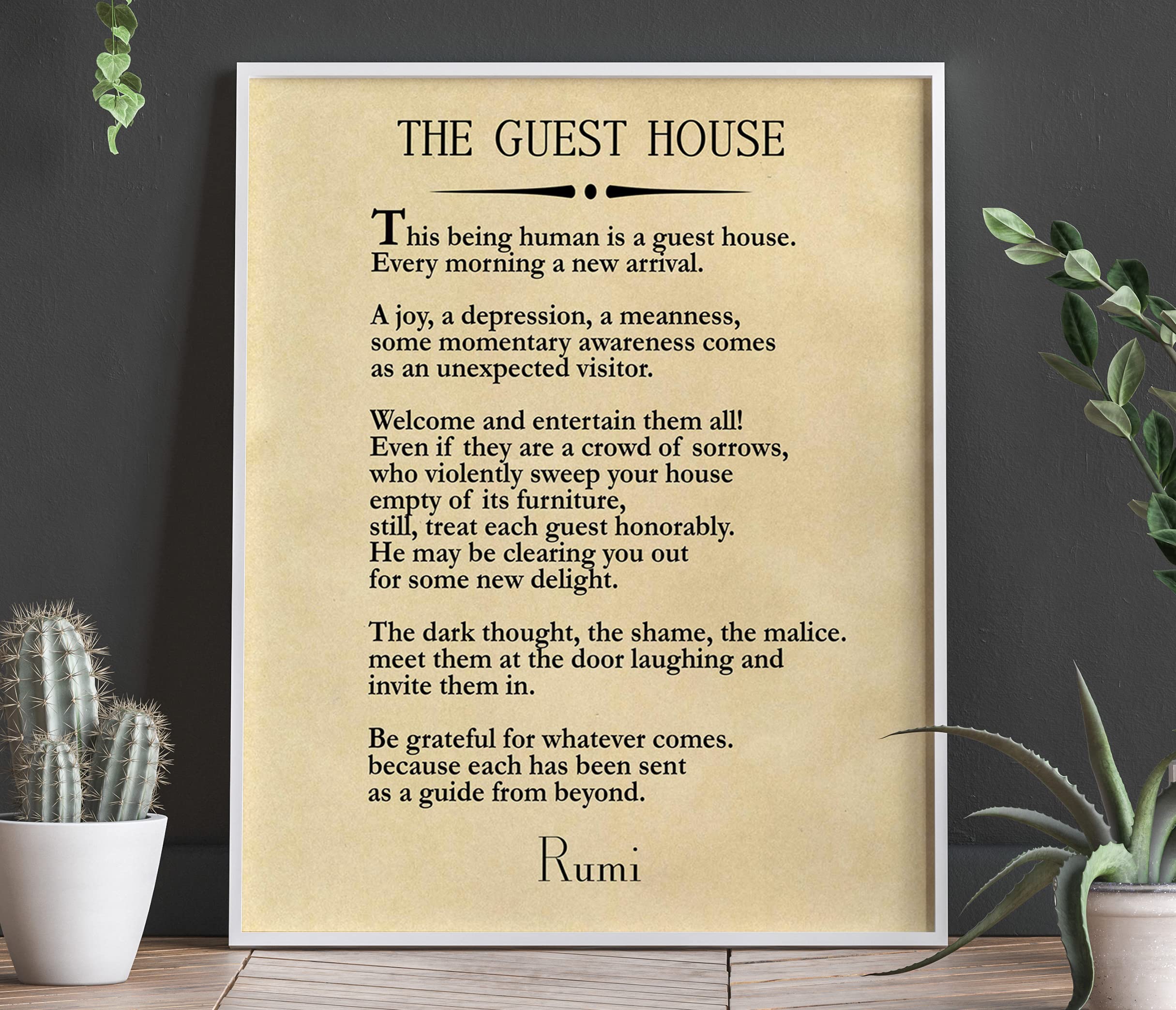 Rumi Poetry Wall Art - 'The Guest House' Poem by Rumi, Inspirational Quote Print for Home Decor (24x36 Inches, Parchment) | Perfect for Living Room, Bedroom & Meditation Space Decor