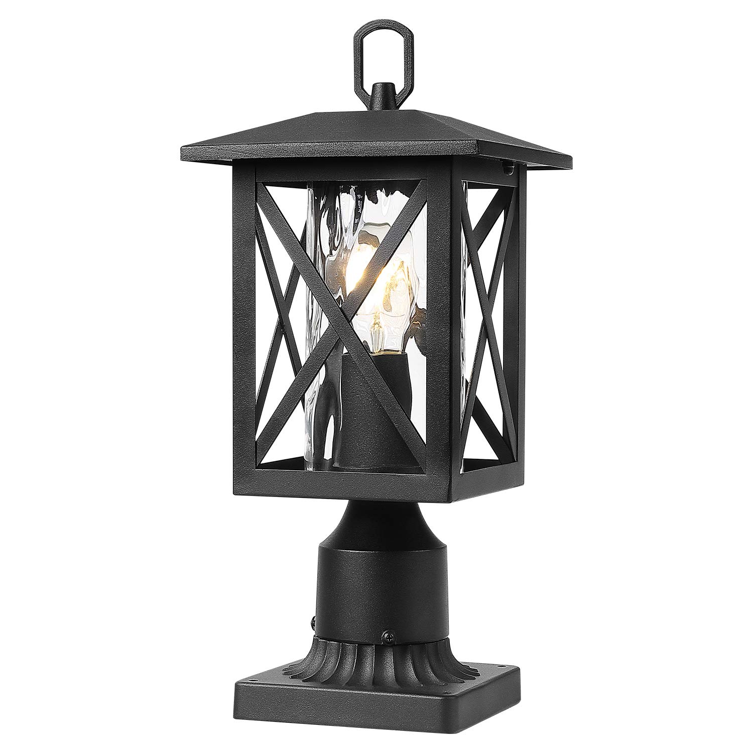 Beionxii Outdoor Post Lights - Black Sand Textured Exterior Pier Mount Lantern with 3-Inch Base & Water Ripple Glass (A330P-1PK) - Perfect for Garden, Patio, Pathway, and Driveway Lighting