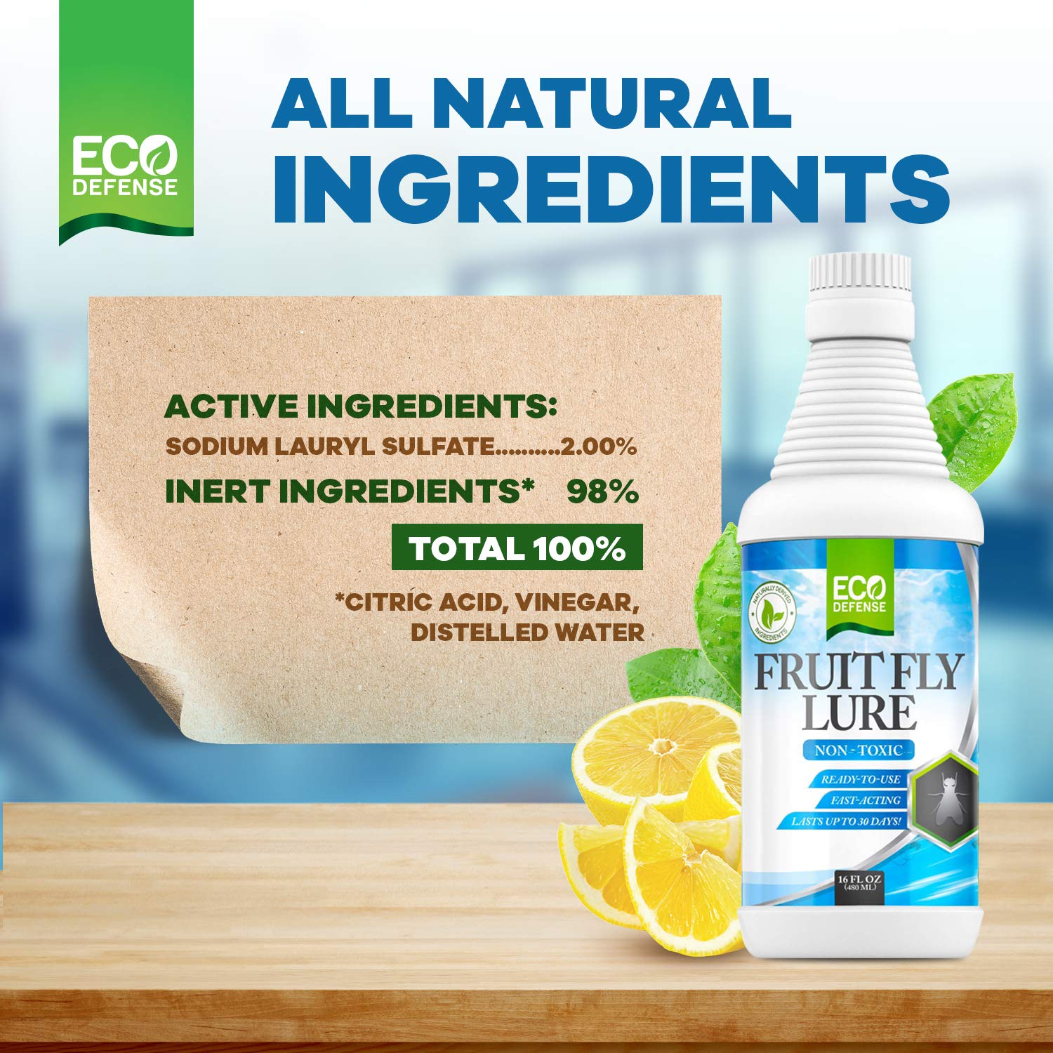 Eco Defense Fruit Fly Killer – Natural Indoor Fly Trap for Kitchen, Bathroom & Restaurants | Drain Fly Killer Treatment | Safe & Effective 16 oz | Ideal for Home, Office & Commercial Use