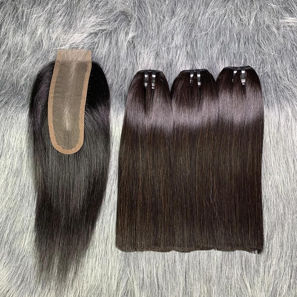 Best 15A Raw Hair Bundles - 100% Unprocessed Vietnam Virgin Human Hair, Bone Straight 3 Bundles with Kim K 2*6 Closure | Premium Hair Extensions for Black Women | Natural Color (12''12''12'' + 10'' Closure) | Perfect for Daily Styling, Special Occasions & Protective Hairstyles