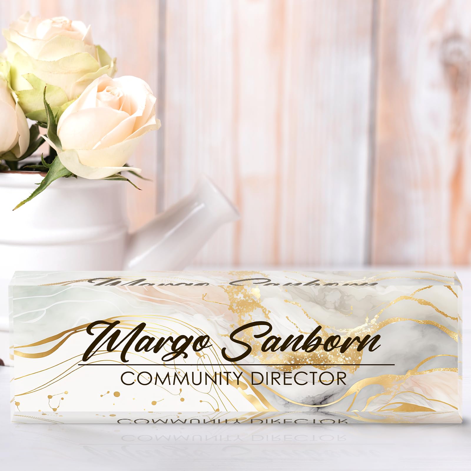 Custom Acrylic Desk Name Plate - Personalized Office Name Sign for Boss, Coworkers, Teacher, Nurse - Elegant White Marble Design - Perfect Employee Appreciation Gift & Desk Decor for Office, Home, or Classroom