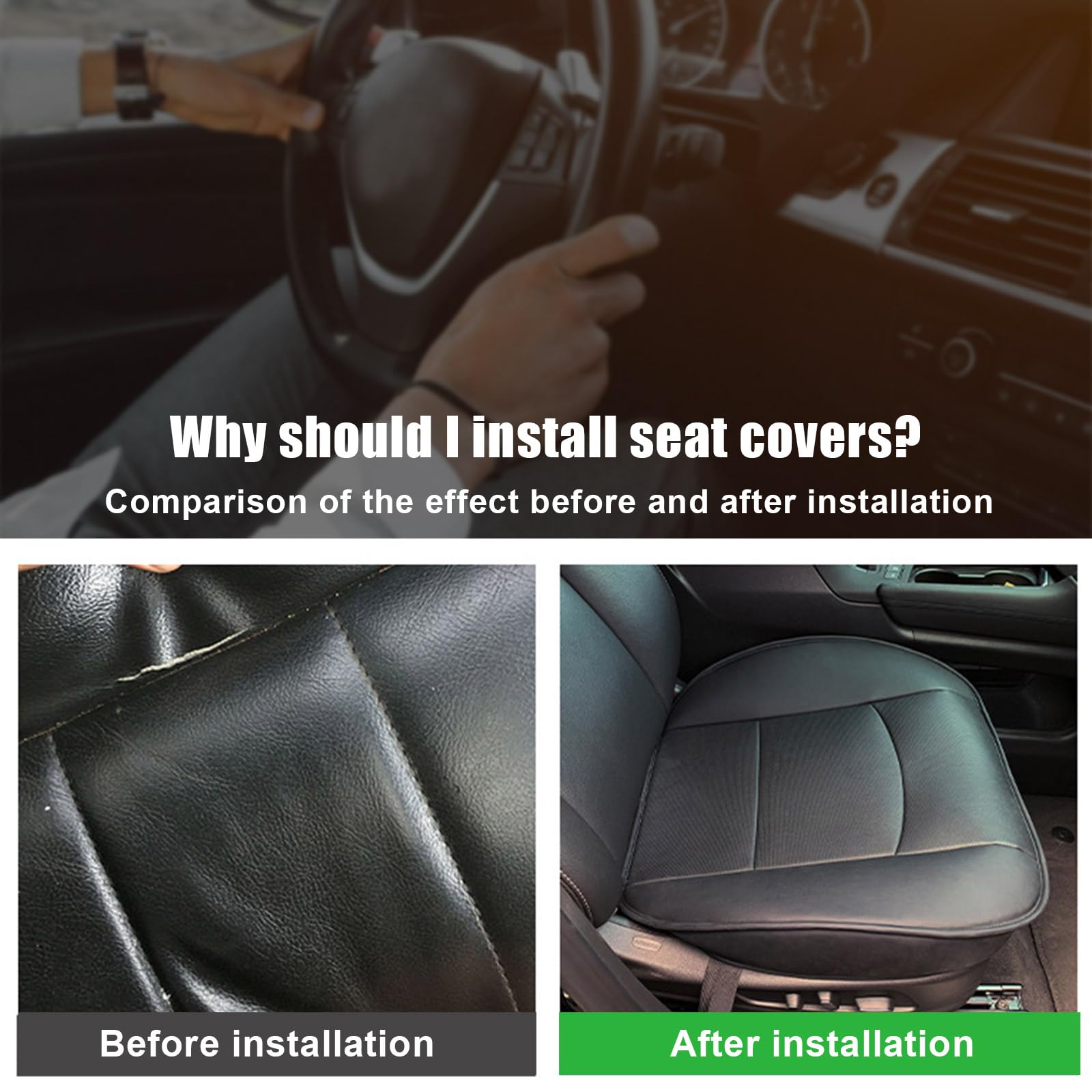 Premium PU Leather Car Seat Bottom Cover - Universal Anti-Slip Seat Protector Pad for Sedan, SUV & Truck - Protects from Wear & Spills - Perfect for Commuting, Road Trips & Family Travel (Beige)