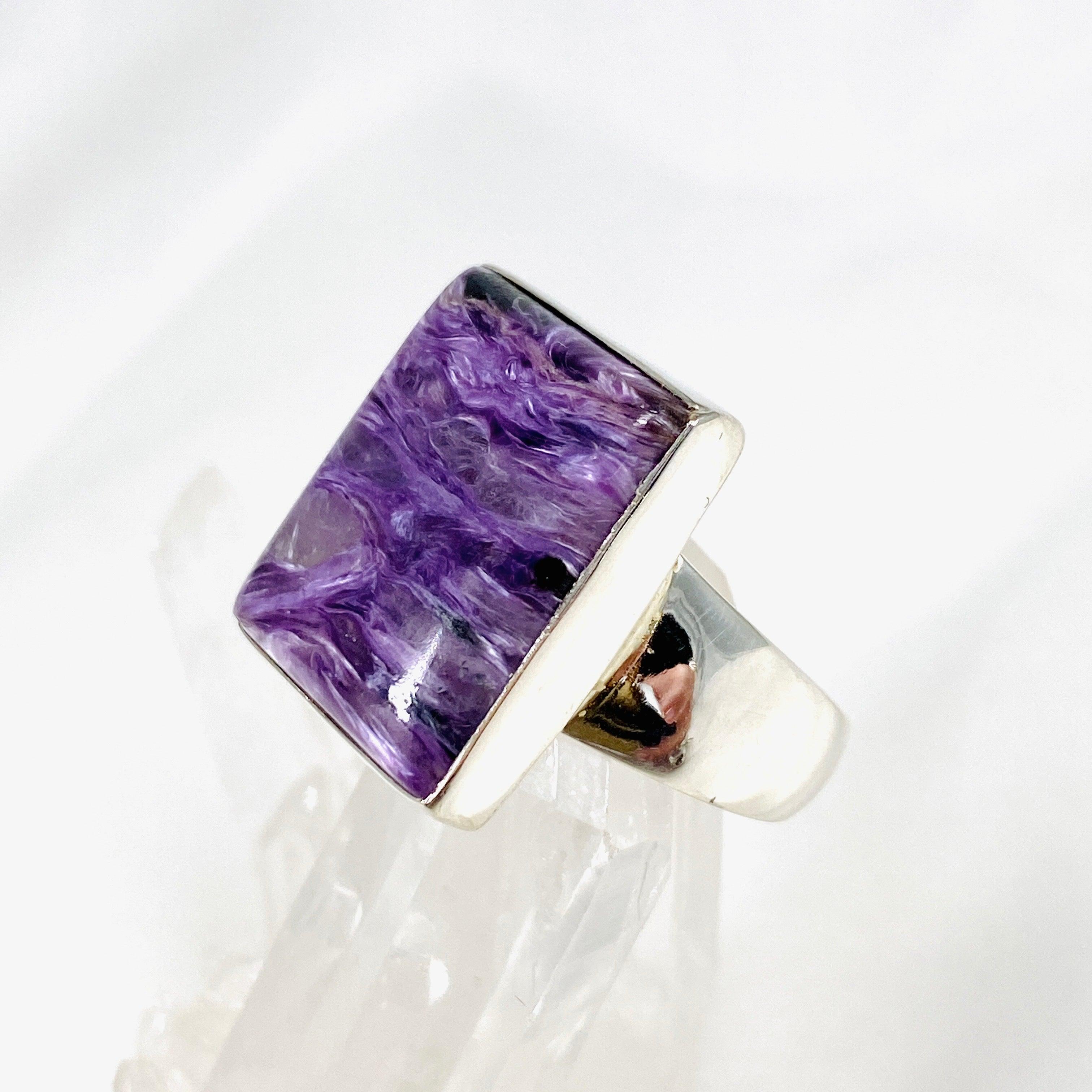 Charoite Silver Rectangular Ring for Women - Size 11 - KRGJ3046 - Elegant Purple Gemstone Jewelry for Everyday Wear & Special Occasions