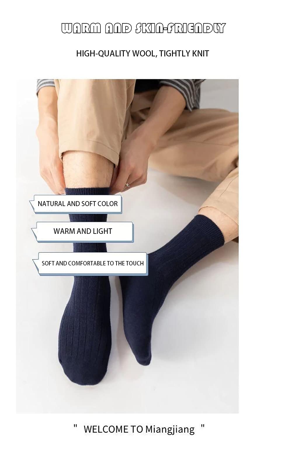 CHERISH 5 Pairs Men's Wool Socks - Thick Warm Winter Thermal Knit Crew Socks for Cold Weather - Perfect for Hiking, Skiing & Outdoor Activities