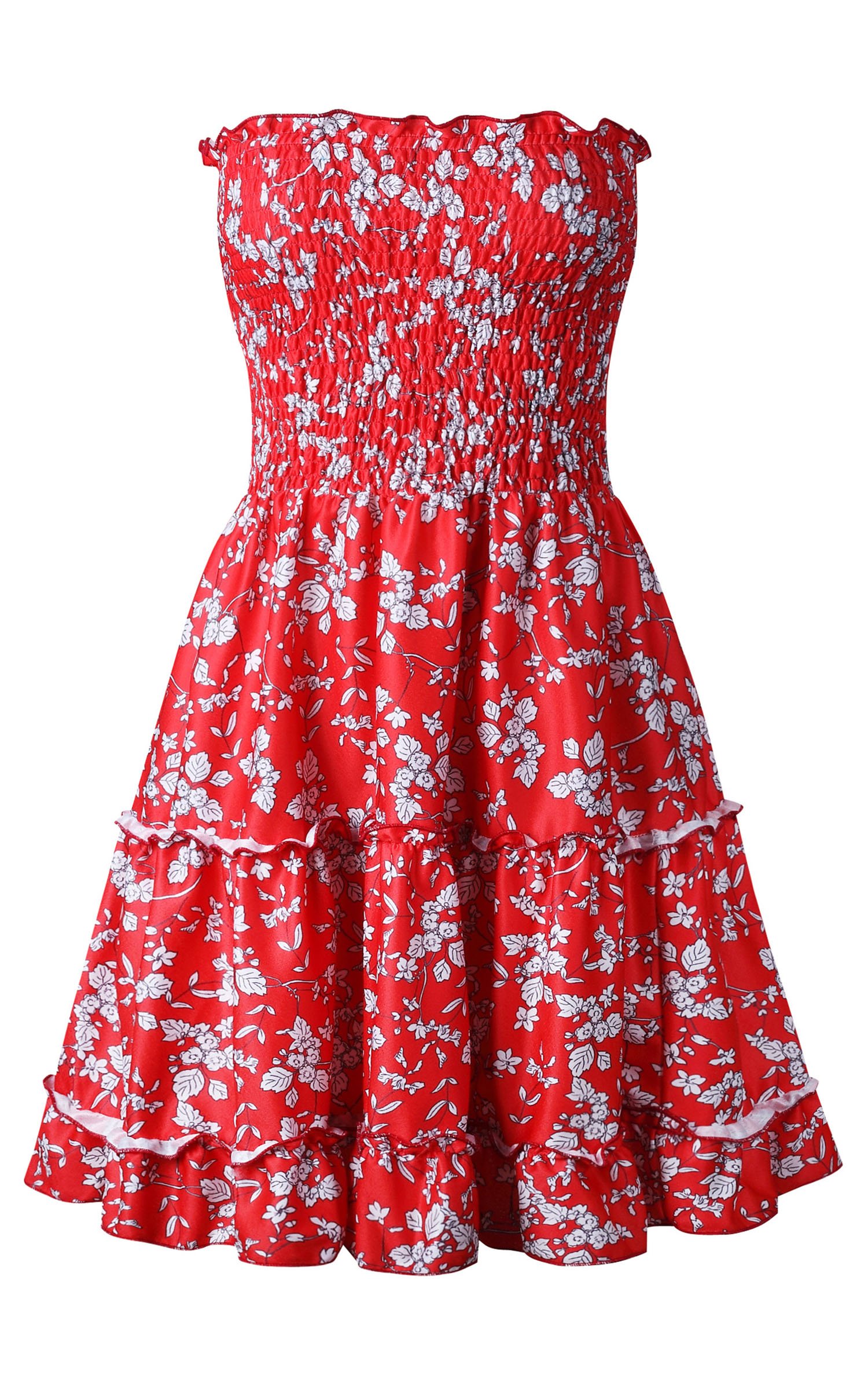 Angashion Women's Floral Strapless Pleated Flowy Skater Mini Tube Dress - Perfect for Summer Parties, Beach Vacations & Date Nights