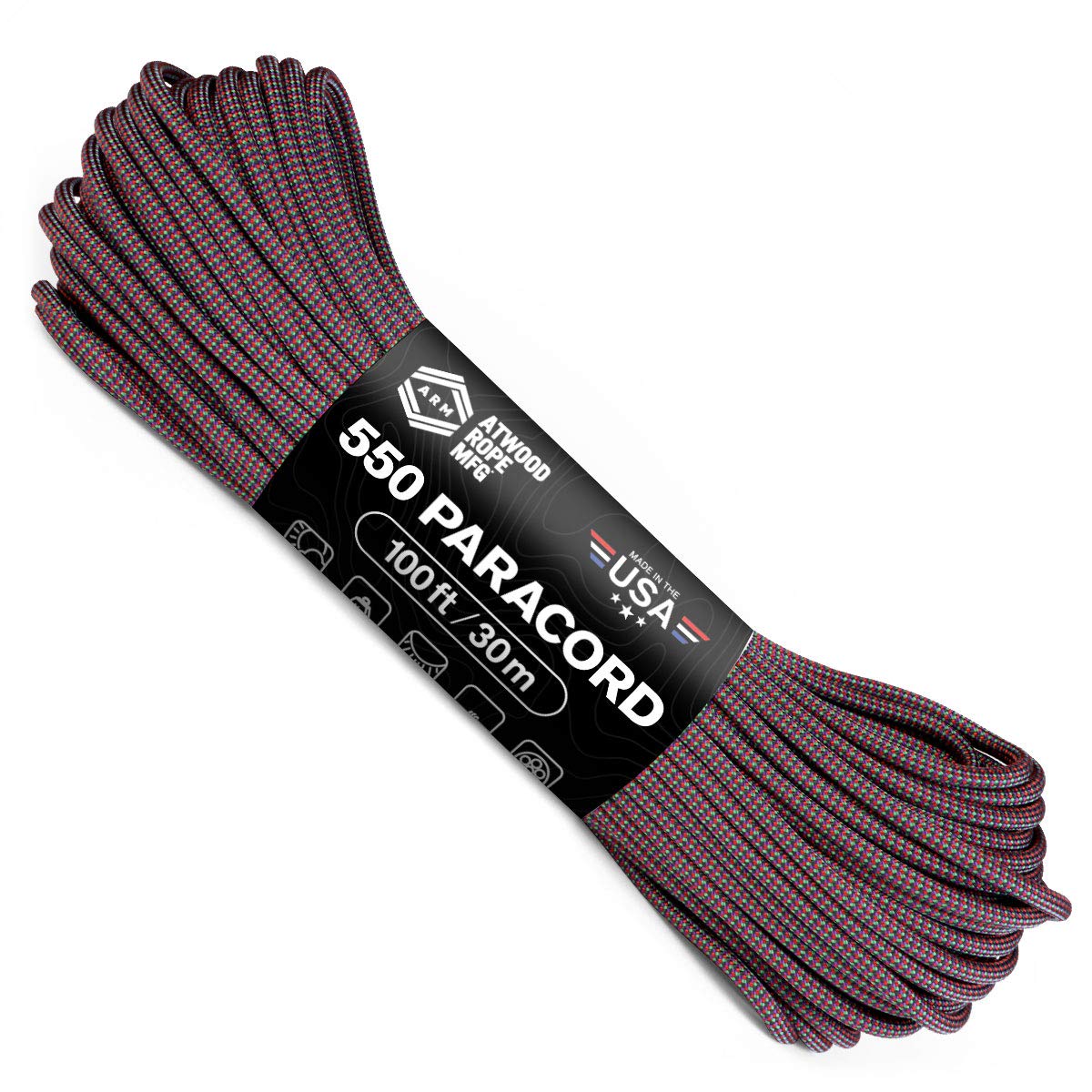 Atwood 550 Paracord 100ft - 7-Strand Nylon Rope for Survival, Bracelets & Outdoor Gear | Made in USA