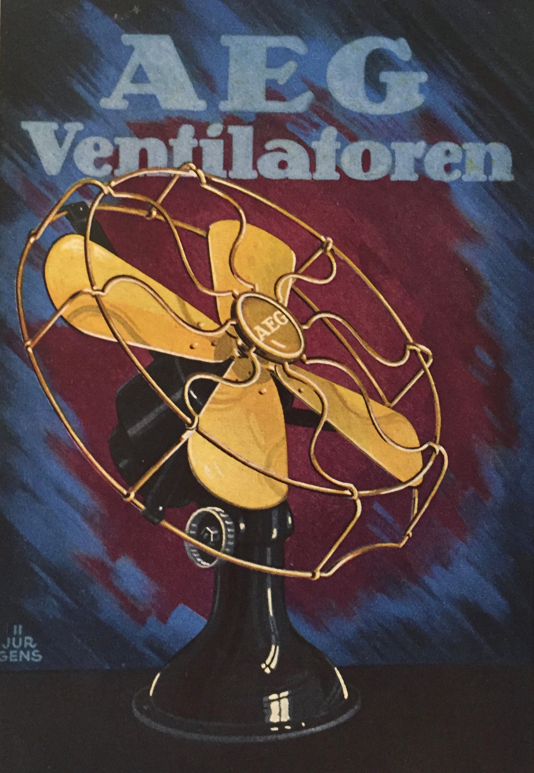 1927 Vintage German Mini Poster - AEG Ventilation Fan Art Print | Retro Home Decor, Office Wall Art, Gift for Collectors