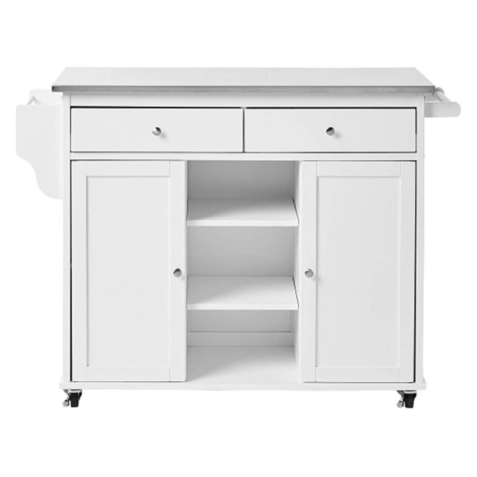LQIAN Stainless Steel & White Kitchen Island Cart with Storage - Rolling Kitchen Trolley for Dining & Food Prep | Space-Saving Kitchen Organizer for Small Spaces & Apartment Cooking