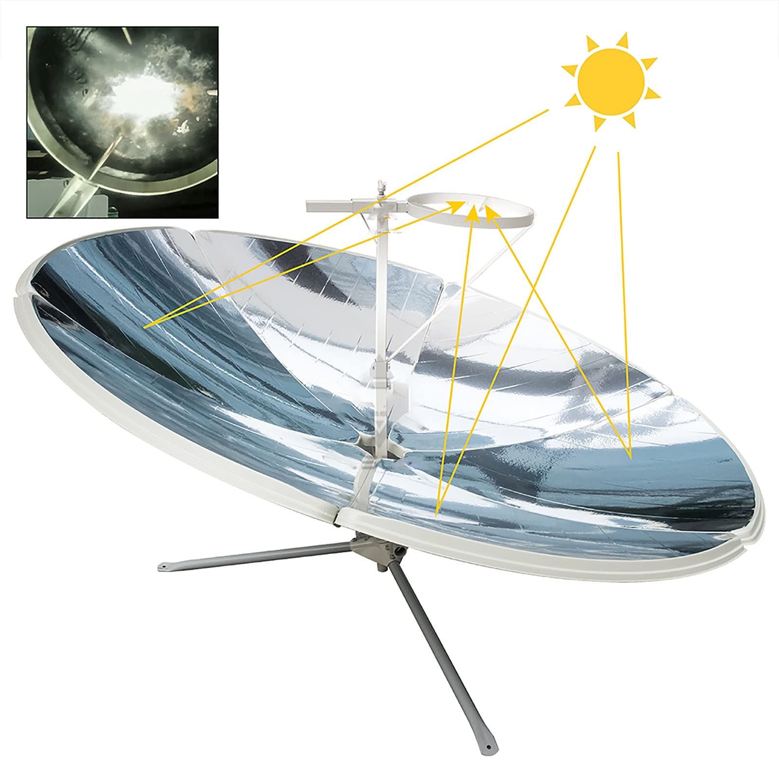 **1800W Portable Parabolic Solar Cooker - 59 Inch Foldable Outdoor Oven with Magnesia Stove Kit for Camping, Hiking & Emergency Cooking**