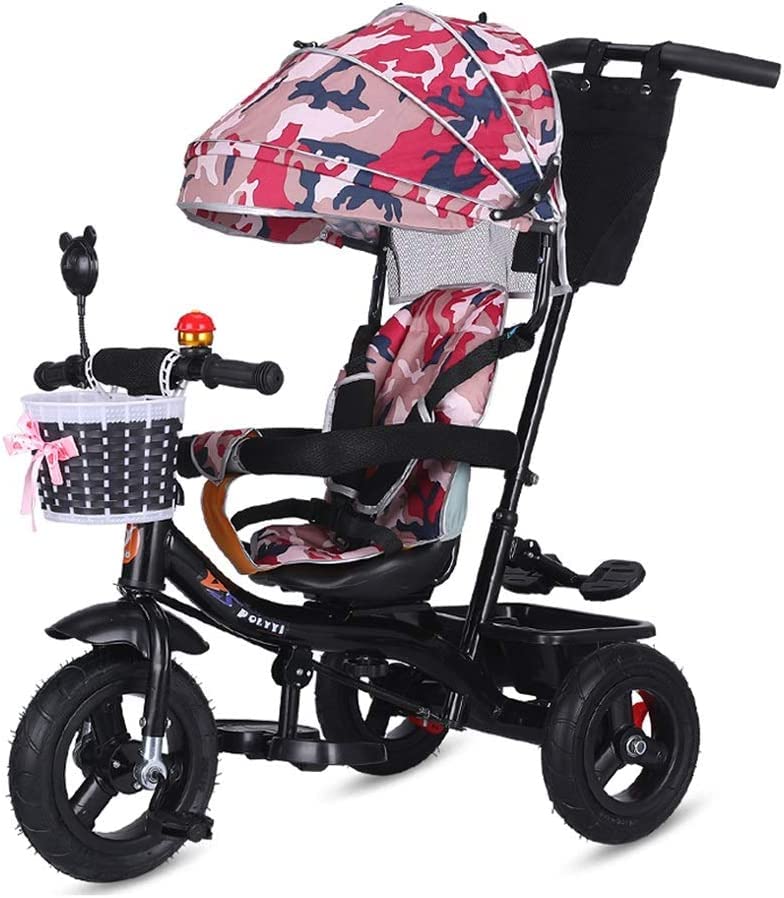 DYCIN Foldable Toddler Tricycle with Sunshade - 3-in-1 Multifunctional Kids Bike for Boys & Girls Ages 1-3 Years | Adjustable Handle & Parent Push Bar | Perfect Outdoor Ride-On Toy Gift for Birthday & Park Adventures (Red)
