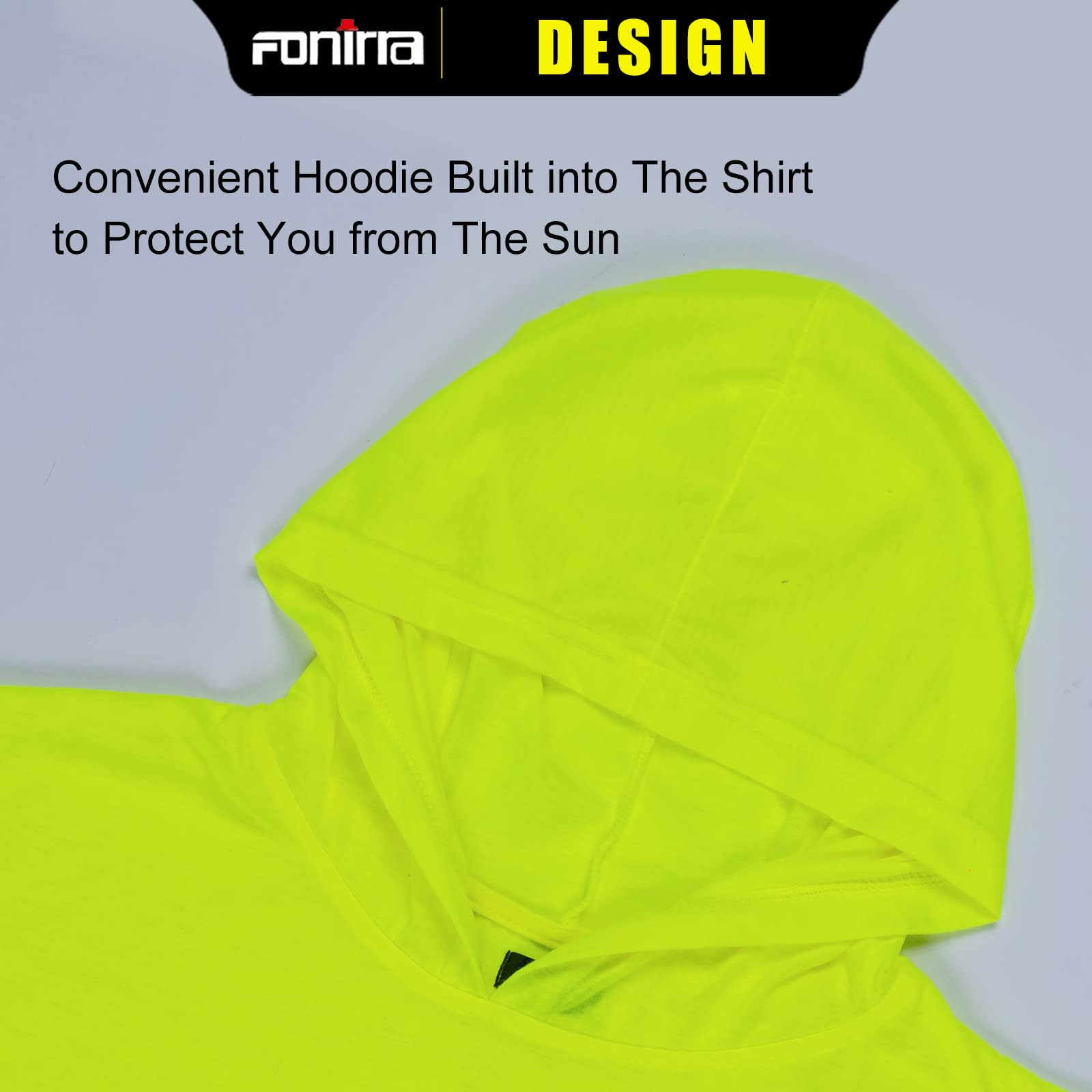FONIRRA High Visibility Safety Long Sleeve T-Shirts for Men - 3 Pack Reflective Work Shirts with Hood - Ideal for Construction, Road Work & Nighttime Safety