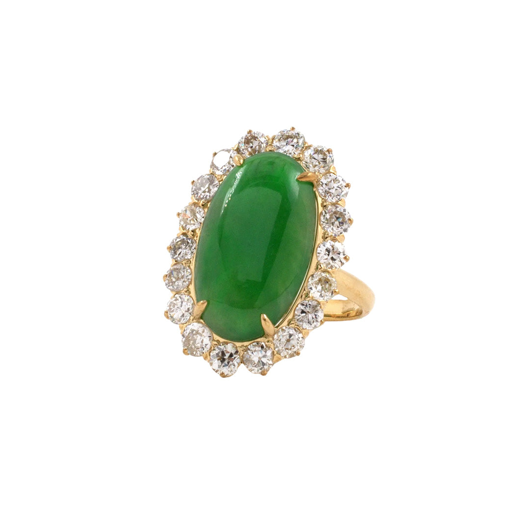 Victorian Style Jadeite and Diamond Cluster Dinner Ring - Elegant Vintage Jewelry for Women, Perfect for Evening Parties, Weddings & Special Occasions