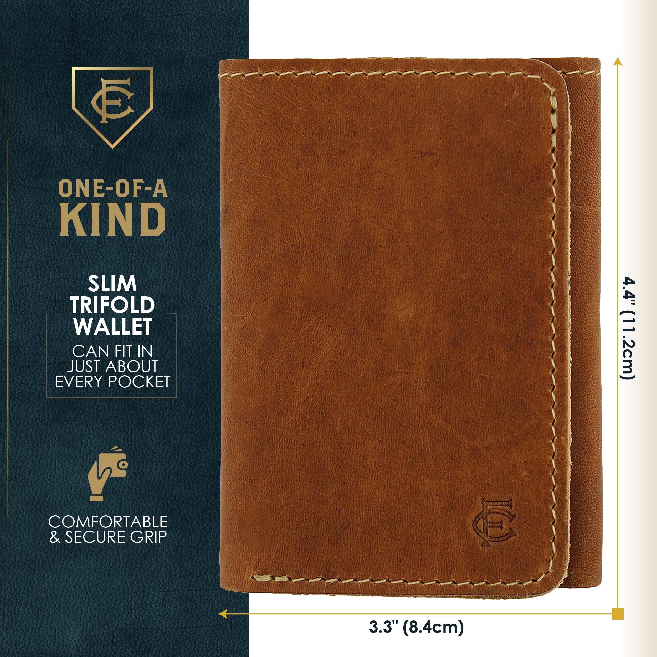 Vintage Leather Trifold Wallet for Men - Handcrafted from Genuine Baseball Gloves | RFID Blocking | Slim Bifold Design | Perfect for Everyday Carry & Travel | FC Goods