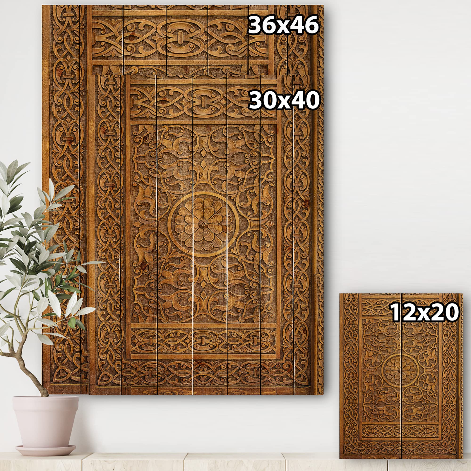 Handcrafted Wooden Wall Art - Traditional Carved Wood Door Design, Large Abstract Brown Wood Panel Decor for Living Room, Bedroom & Office | Natural Pine Wood Wall Hanging Art