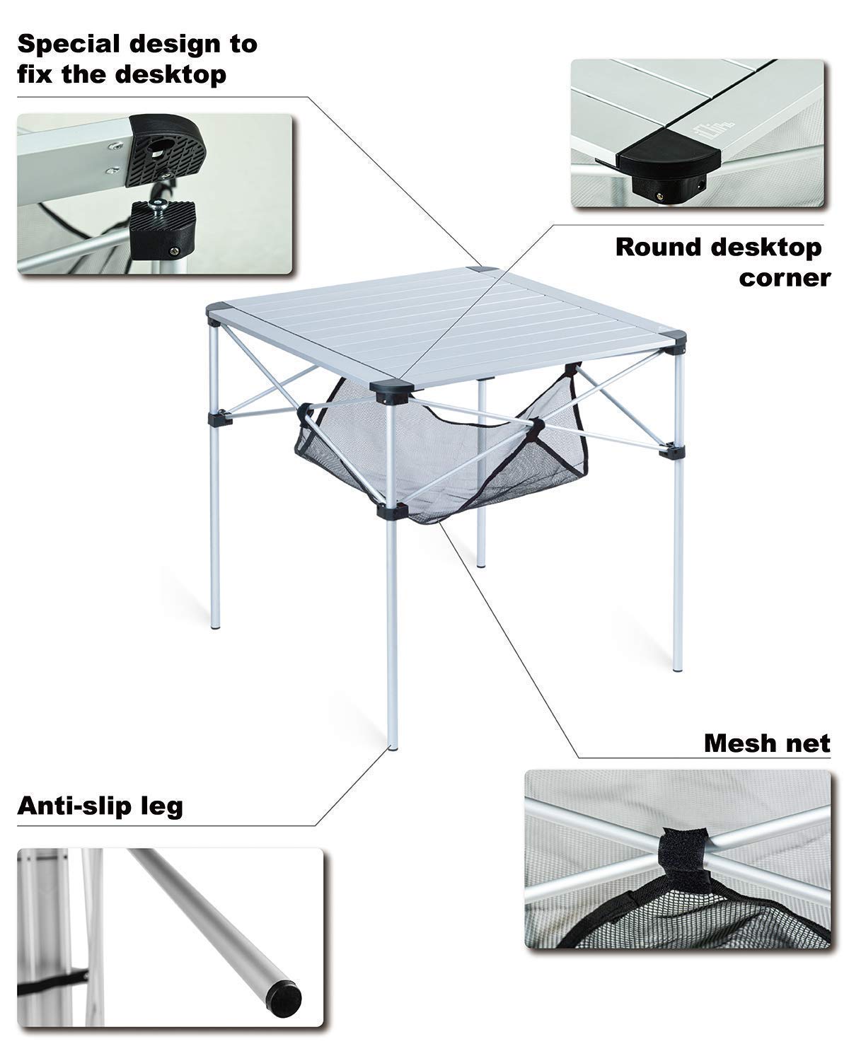 iClimb 1 Stable Square Folding Table & 1 3M Thinsulate Insulated Camping Blanket Set - Lightweight Portable for Adults & Teens - Perfect for Camping, Hiking, Picnics, Beach, Backyard & Indoor Use