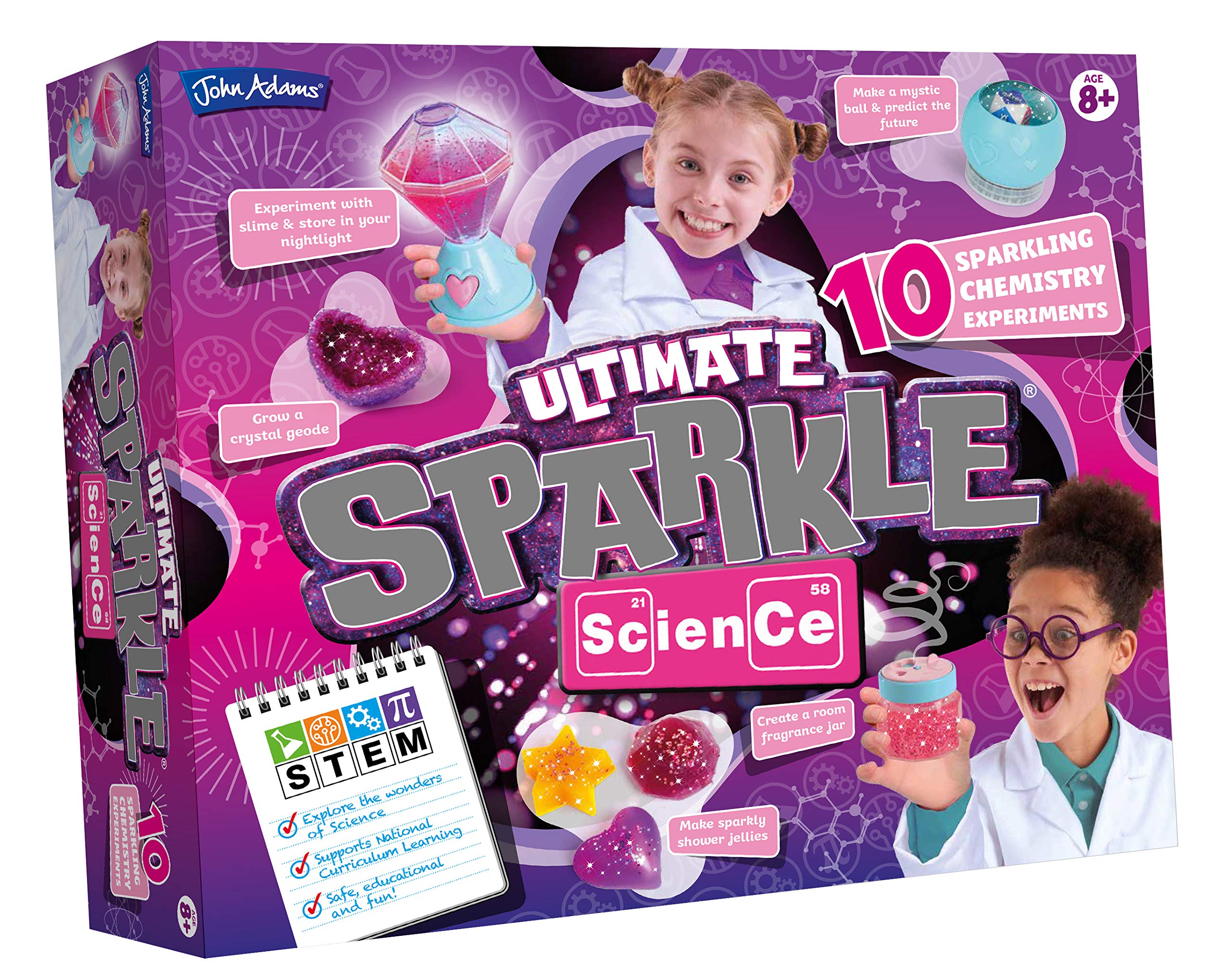 John Adams Ultimate Sparkle Science Kit - 10 Fun & Educational Chemistry Experiments for Kids Ages 8+ | STEM Learning Toy | Perfect for Birthday Gifts & Classroom Science Activities
