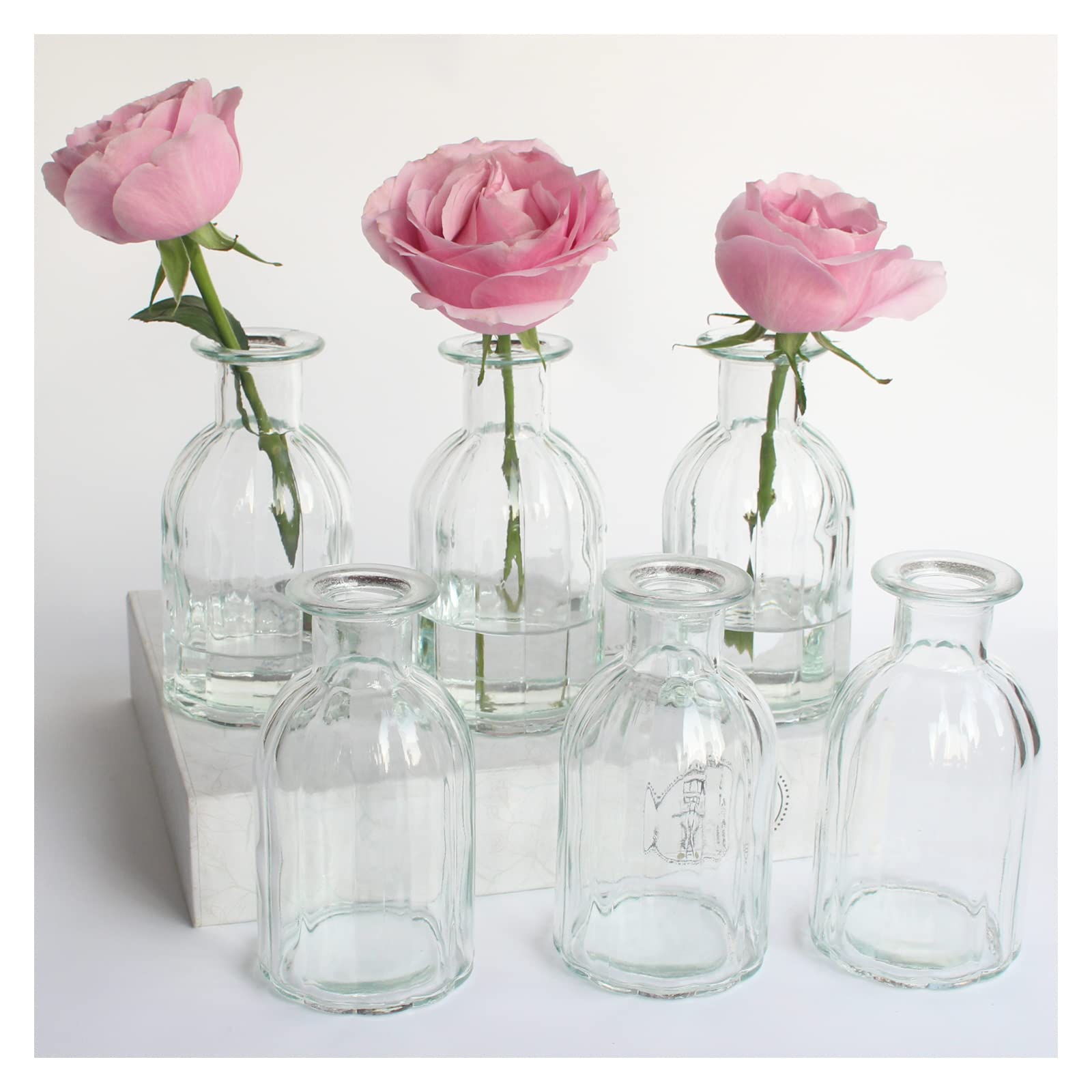 6 Pack Small Clear Glass Bud Vases for Flowers - 2.85