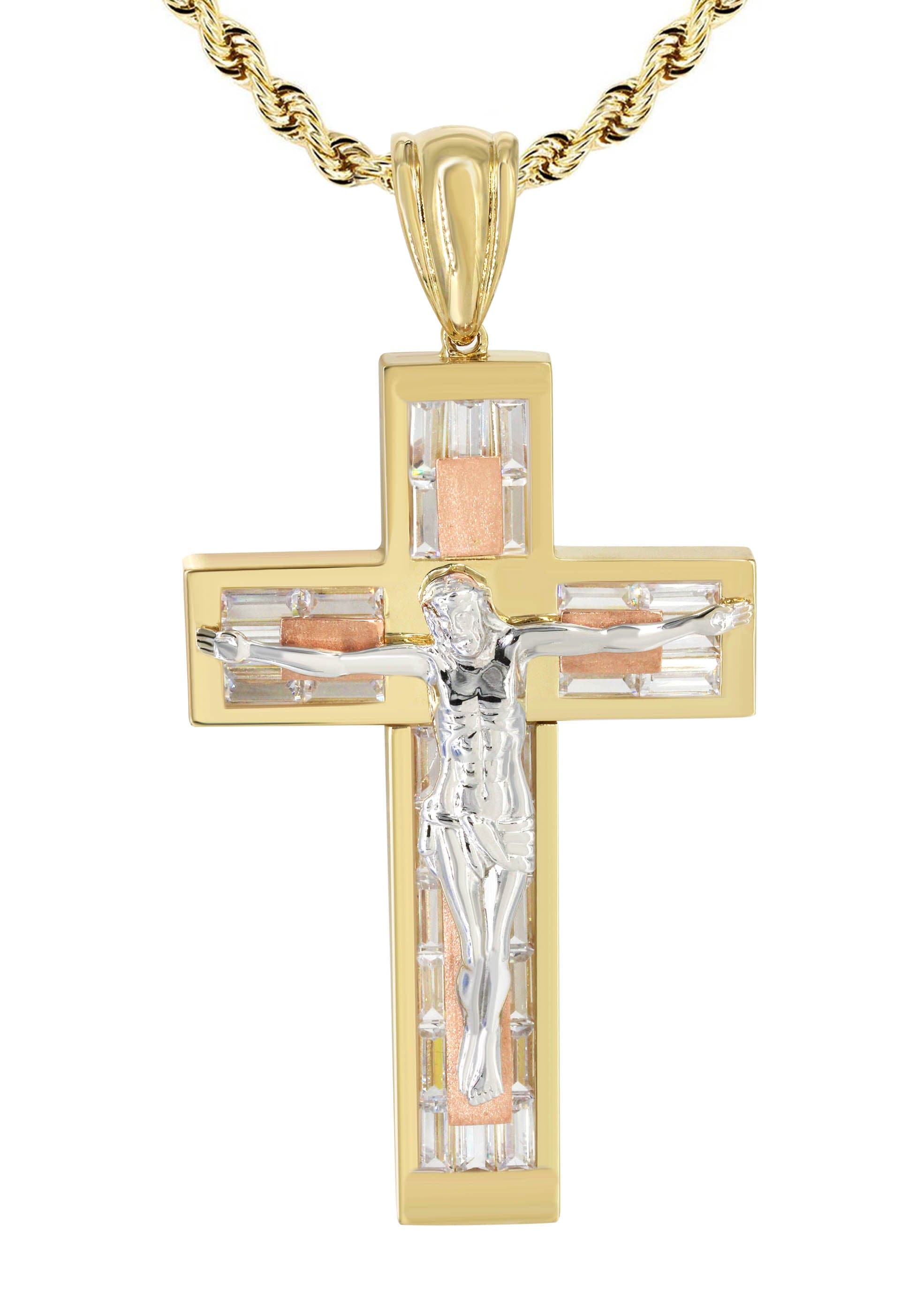 10K Yellow Gold Cross Crucifix Necklace for Women & Men - 47 Grams Solid Gold Religious Jewelry - Perfect for Baptism, First Communion, Confirmation & Gifts