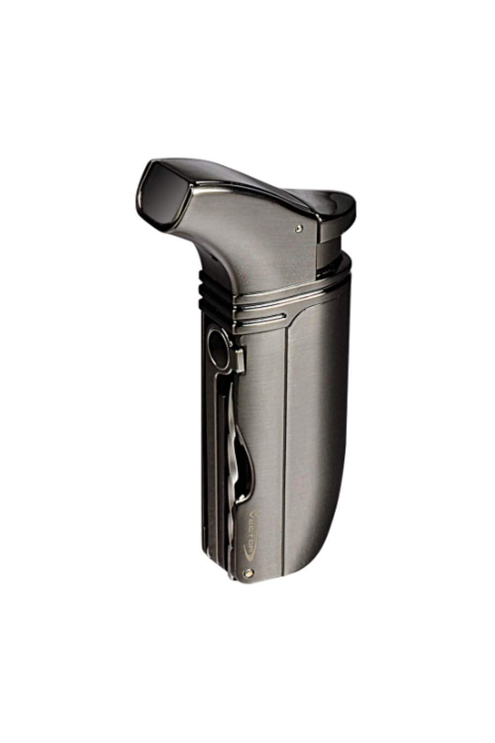 Vector KGM Arsenal Double Jet Torch Lighter - Gunmetal Satin Finish, Windproof Refillable Butane Lighter for Cigars, Camping & Outdoor Use