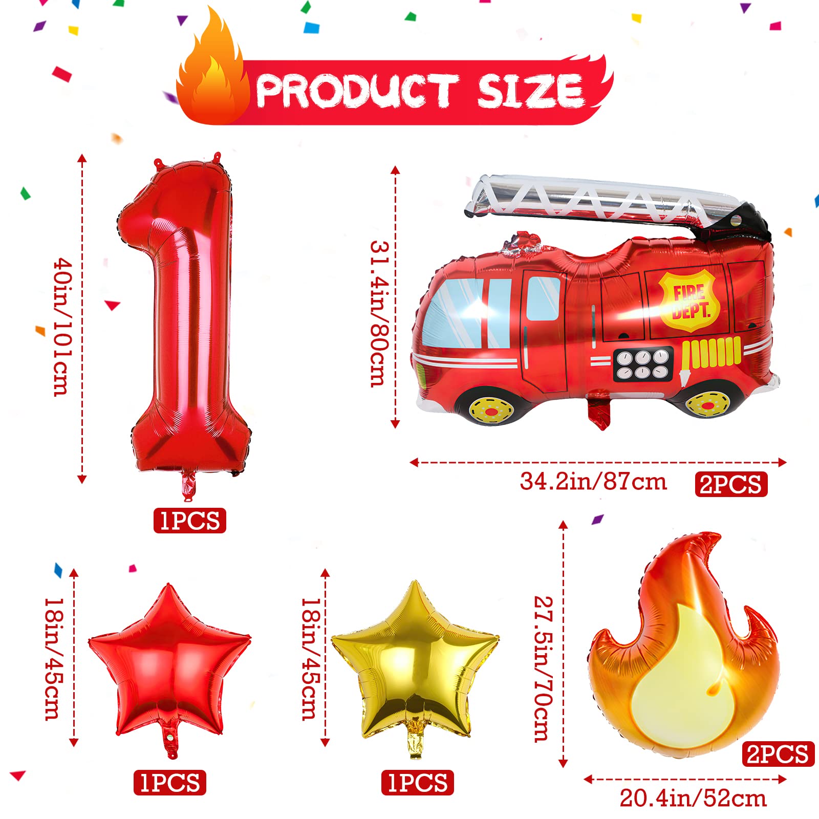 7pcs Fire Truck Birthday Party Balloons Set - Firefighter Themed Decorations for 1st Birthday, Rescue Party Supplies | Perfect for Fire Engine Themed Parties, Baby Showers & Firefighter Appreciation Events