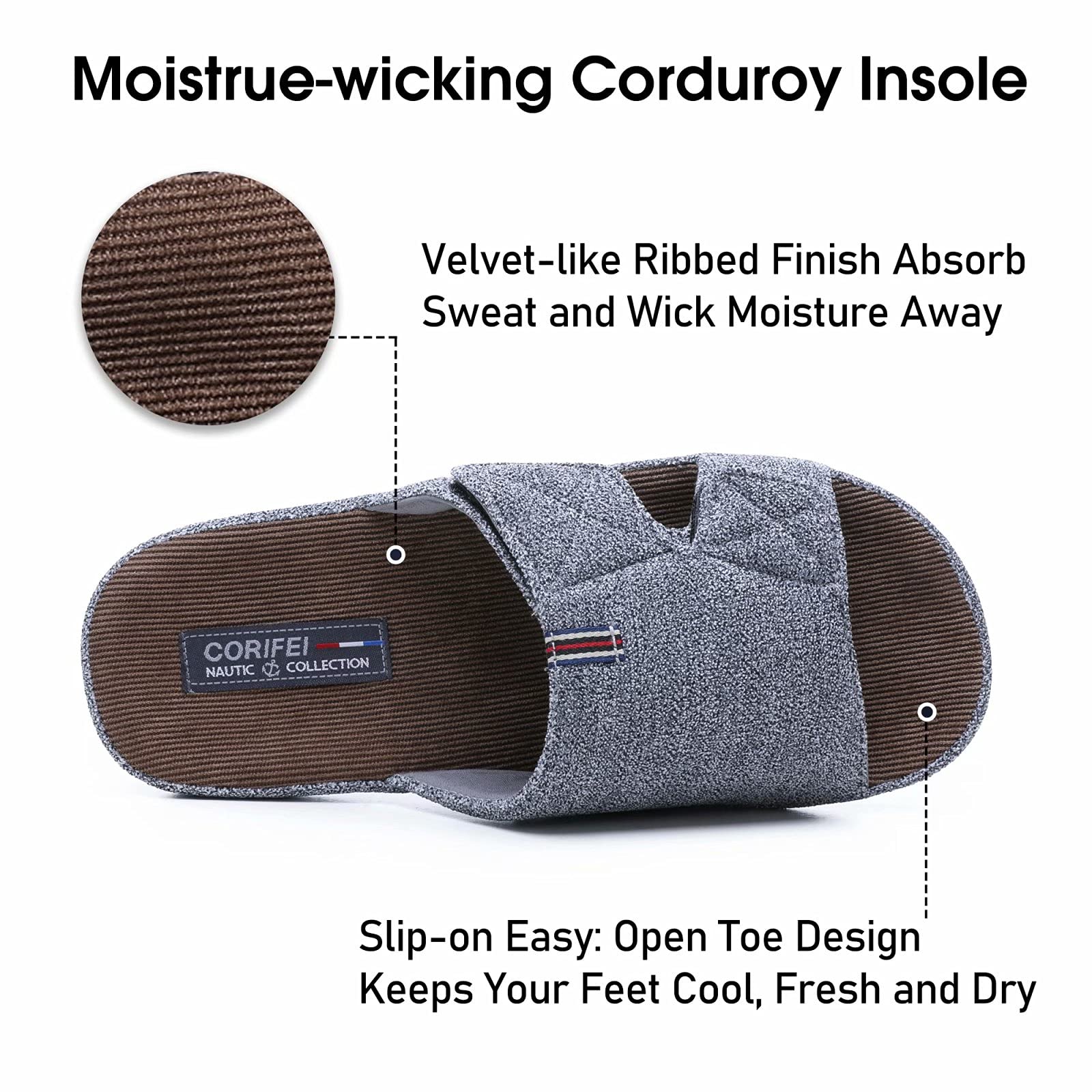 Men's Open Toe Slippers with Arch Support - Adjustable Cross Band House Shoes for Indoor & Outdoor Use - Non-Slip Comfort Slides for Home, Garden, and Poolside Relaxation