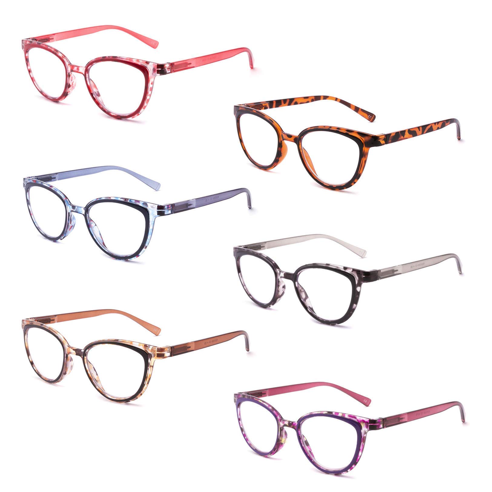 Blue Light Blocking Reading Glasses for Women - 6 Pack Fashion Readers with Anti Glare UV Protection & Spring Hinges - Computer Glasses for Office Work, Screen Time & Night Reading