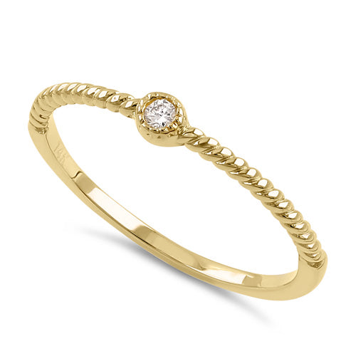 14K Solid Yellow Gold Thin Stackable Rope Diamond Ring for Women - Dainty Minimalist Wedding Band, Anniversary Gift, Everyday Jewelry for Stacking & Layering