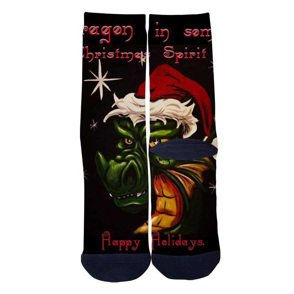 **Unisex Christmas Dragon Socks - Fun & Crazy Custom Crew Socks for Men & Women (Black) - Perfect for Holiday Gifts, Cosplay & Festive Outfits**
