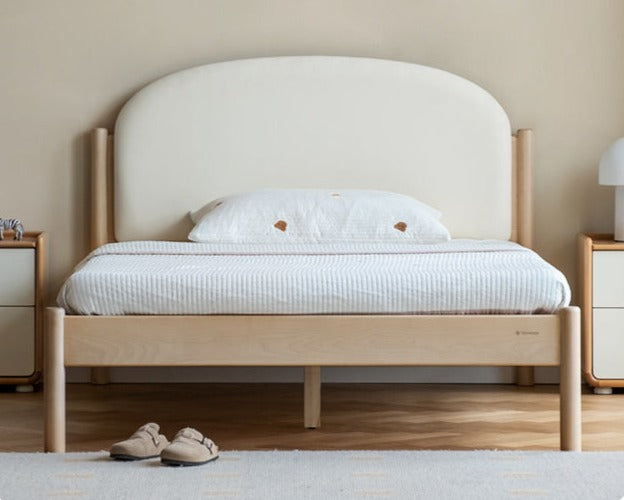 Organic Solid Wood Children's Bed - Birch & Beech Frame with Premium Leather Accents | Safe, Non-Toxic Toddler Bed for Nursery, Bedroom & Montessori Rooms