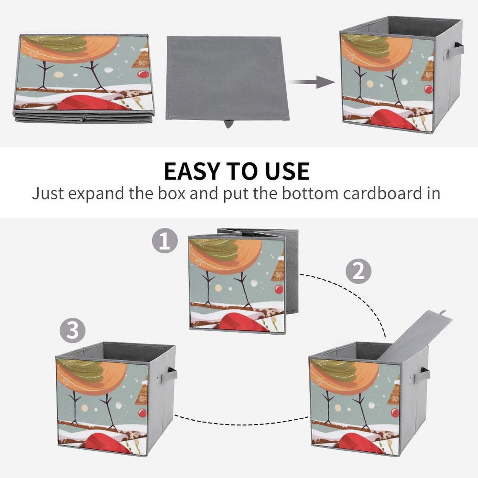 6-Pack Merry Christmas Bird Collapsible Storage Bins with Handles - Large Closet Organizer, Clothing Storage Boxes for Home, Office & Holiday Decor