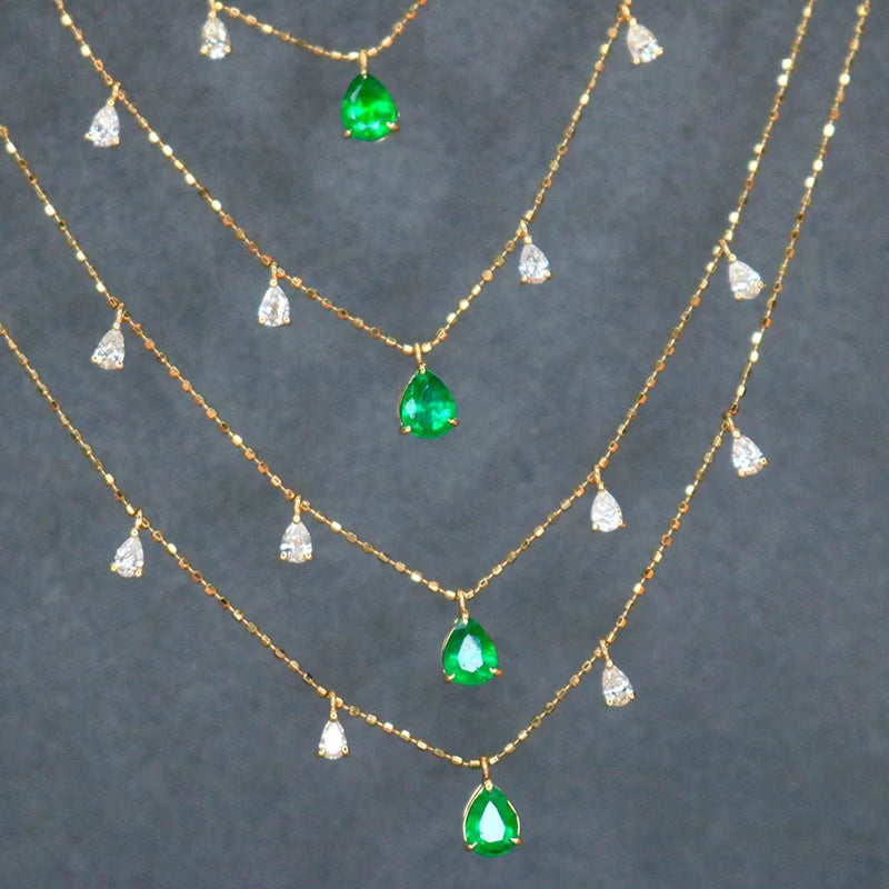 18K Yellow Gold Real Natural Emerald and Diamond Pendant Necklace for Women | Elegant Jewelry Gift for Birthday, Anniversary & Special Occasions