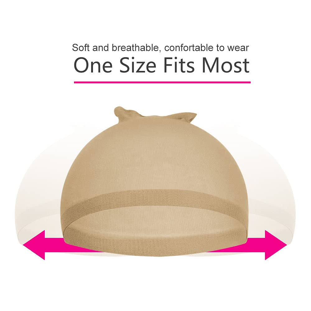 4 Pcs Stretchy Nylon Wig Caps - Brown Skin Tone Wig Cap for Women & Men, Breathable Bald Cap for Wigs & Cosplay - Perfect for Daily Use, Costume Parties & Hair Styling