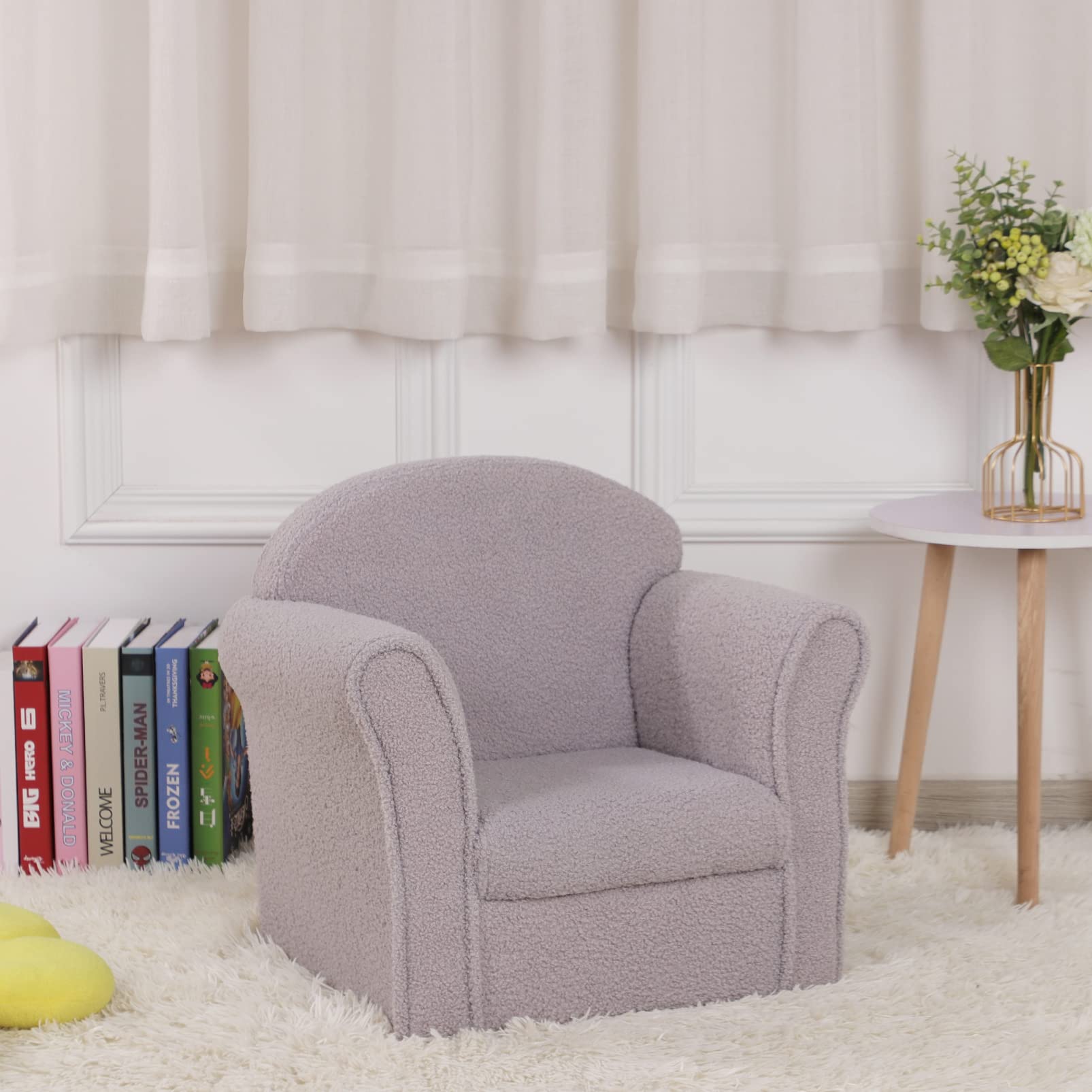 AFBKSS&BB Kids Sofa Chair - Sturdy Wooden Toddler Armchair with Armrests, Lightweight Preschool Furniture, Soft Teddy Velvet Couch for Boys & Girls (Grey) - Perfect for Playroom, Nursery, or Children's Bedroom