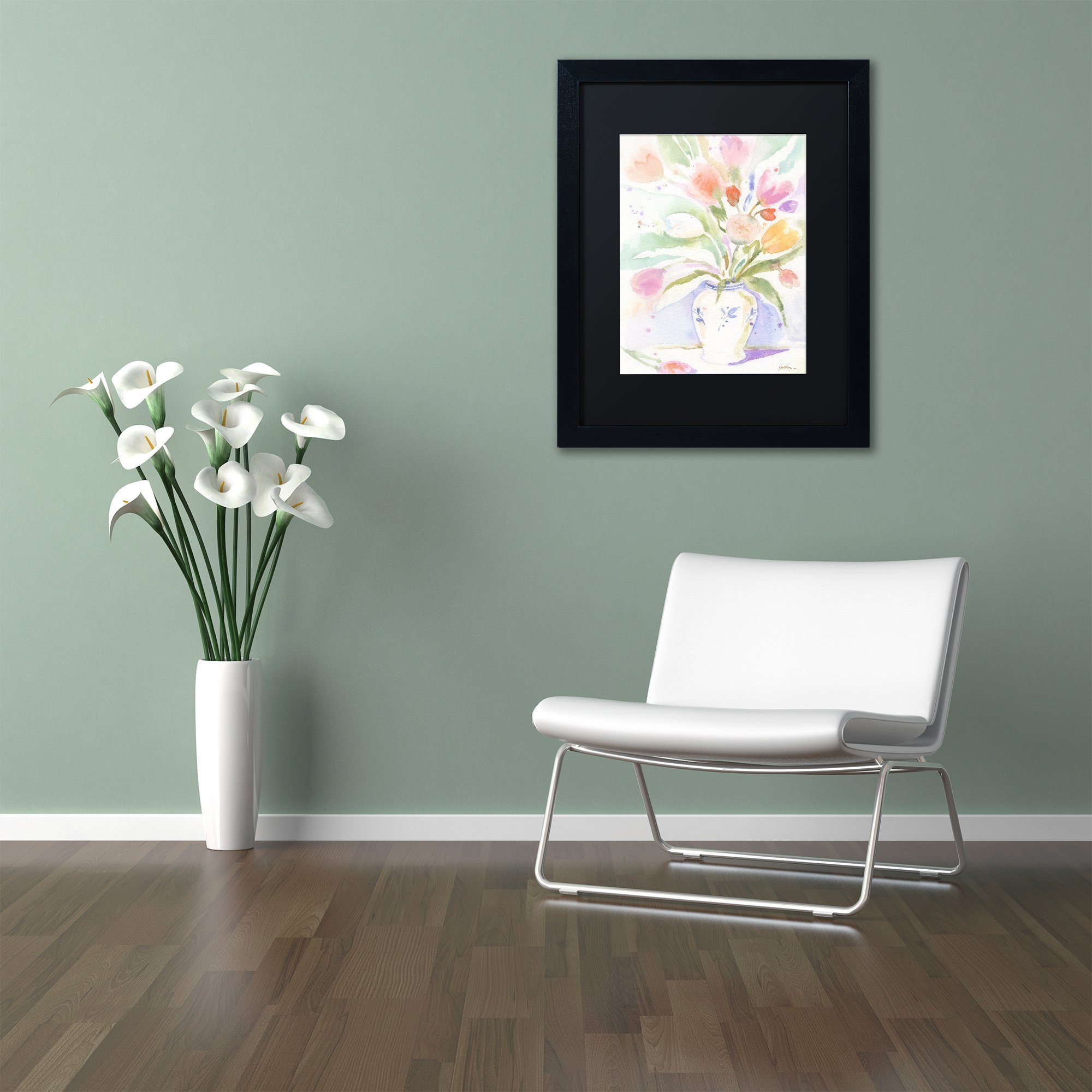 Trademark Fine Art 'The Vase of Tulips' by Sheila Gold - 11x14 Inch Ornate Black Matte Frame Wall Art - Perfect for Living Room, Bedroom & Office Decor