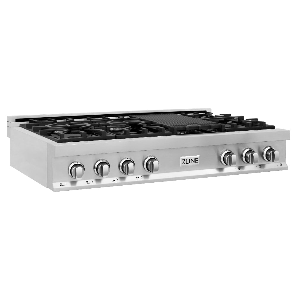 ZLINE 48 Inch Stainless Steel Gas Rangetop with 7 Burners & Porcelain Cooktop - Professional Grade Kitchen Appliance for Home Chefs & Cooking Enthusiasts | Perfect for Large Families, Entertaining & Gourmet Meal Preparation