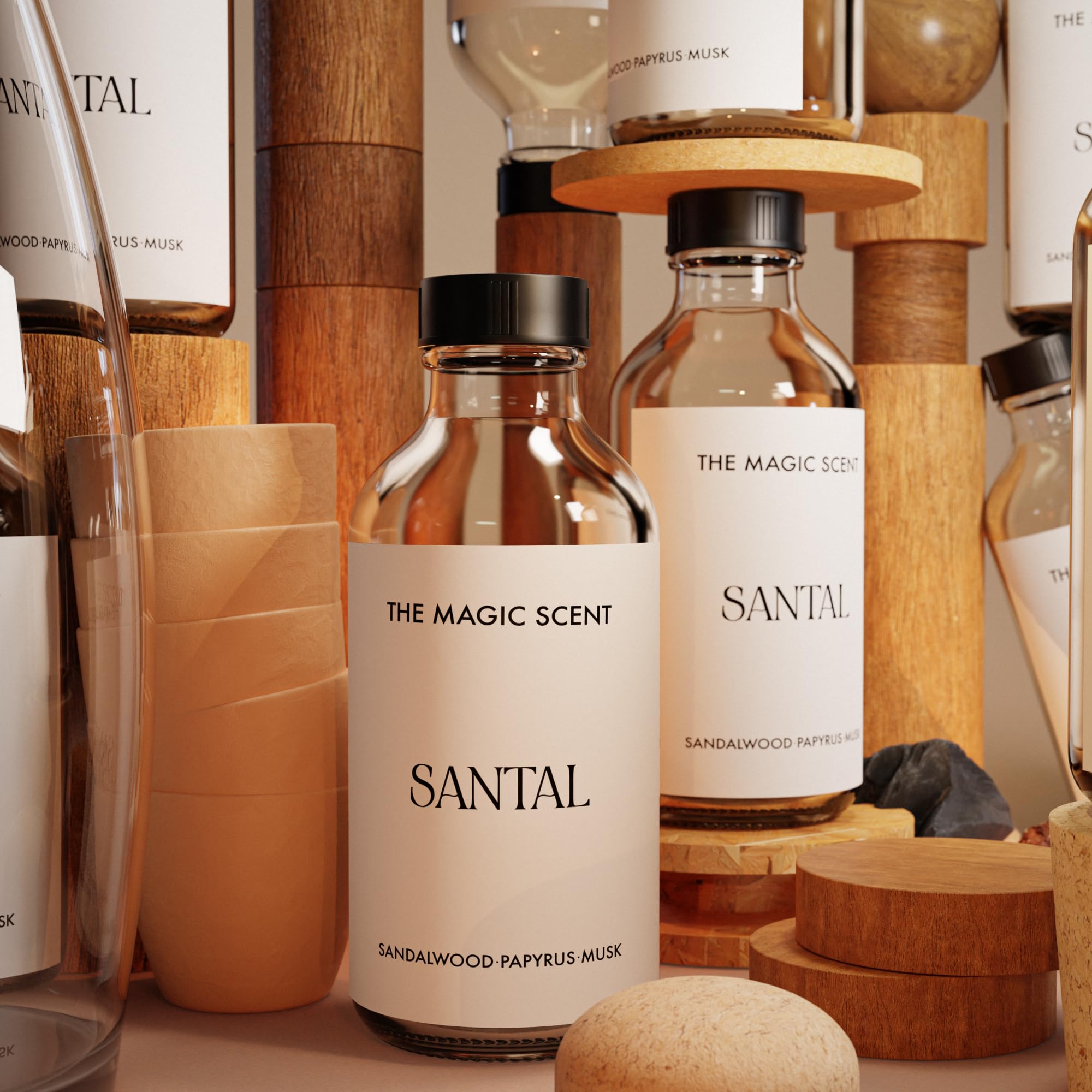 Premium Santal Fragrance Oil for Diffusers - 100% Pure Sandalwood Essential Oil for Aromatherapy, Home & Office - Cold-Air & Ultrasonic Diffuser Compatible - 4 fl oz (120mL) - Perfect for Relaxation, Meditation & Stress Relief