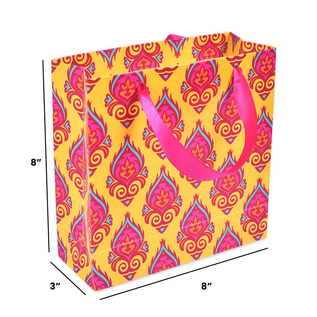Premium Thick Card Gift Paper Bags - Pack of 10 (8x8x3 Inches) Small Size | Desi Groove Design | Perfect for Party Favors, Wedding Gifts & Retail Packaging
