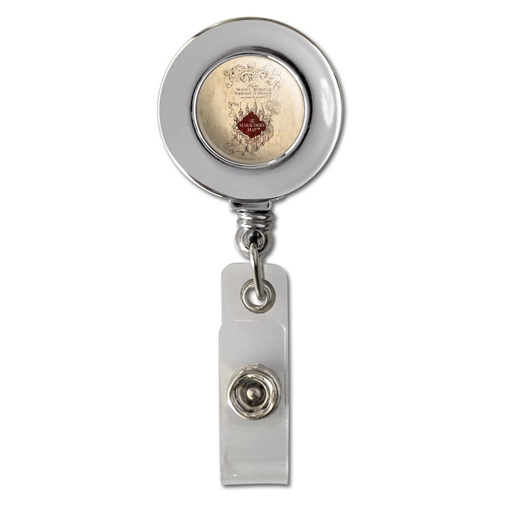 Harry Potter Marauders Map Retractable Badge Reel - Chrome ID Card Holder Clip for Work, School, Convention & Cosplay - Official Wizarding World Merchandise