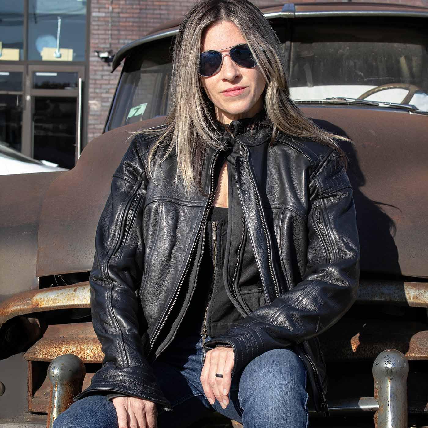 Milwaukee Leather Women's Vented Racer Jacket with Removable Hood - MLL2501 | Motorcycle Riding Jacket for Women | Perfect for Biking, Outdoor Adventures & Casual Wear