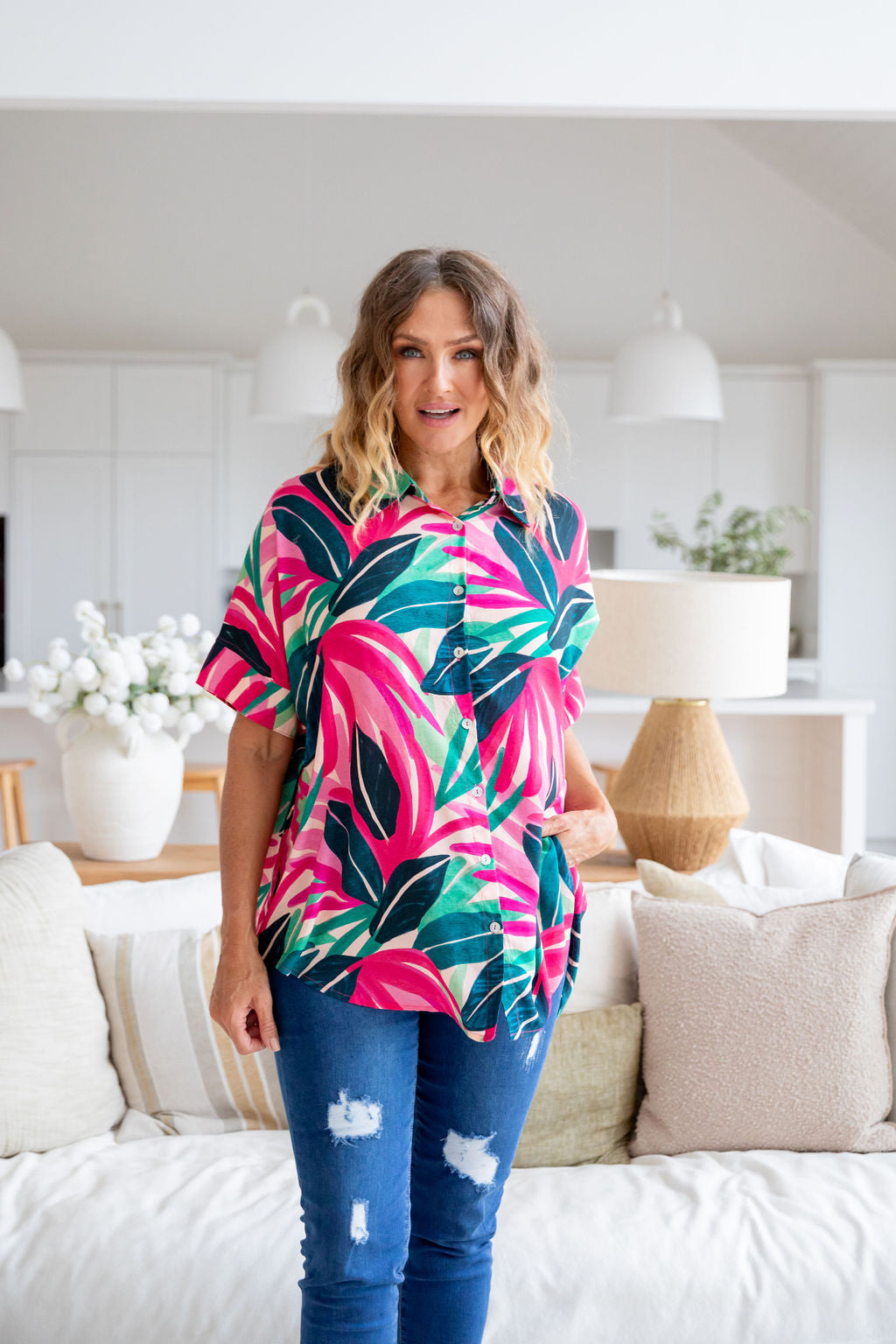 Tammin Shirt in Jungle Pink - Women's Casual Blouse for Summer & Spring | Perfect for Office, Date Night & Outdoor Activities