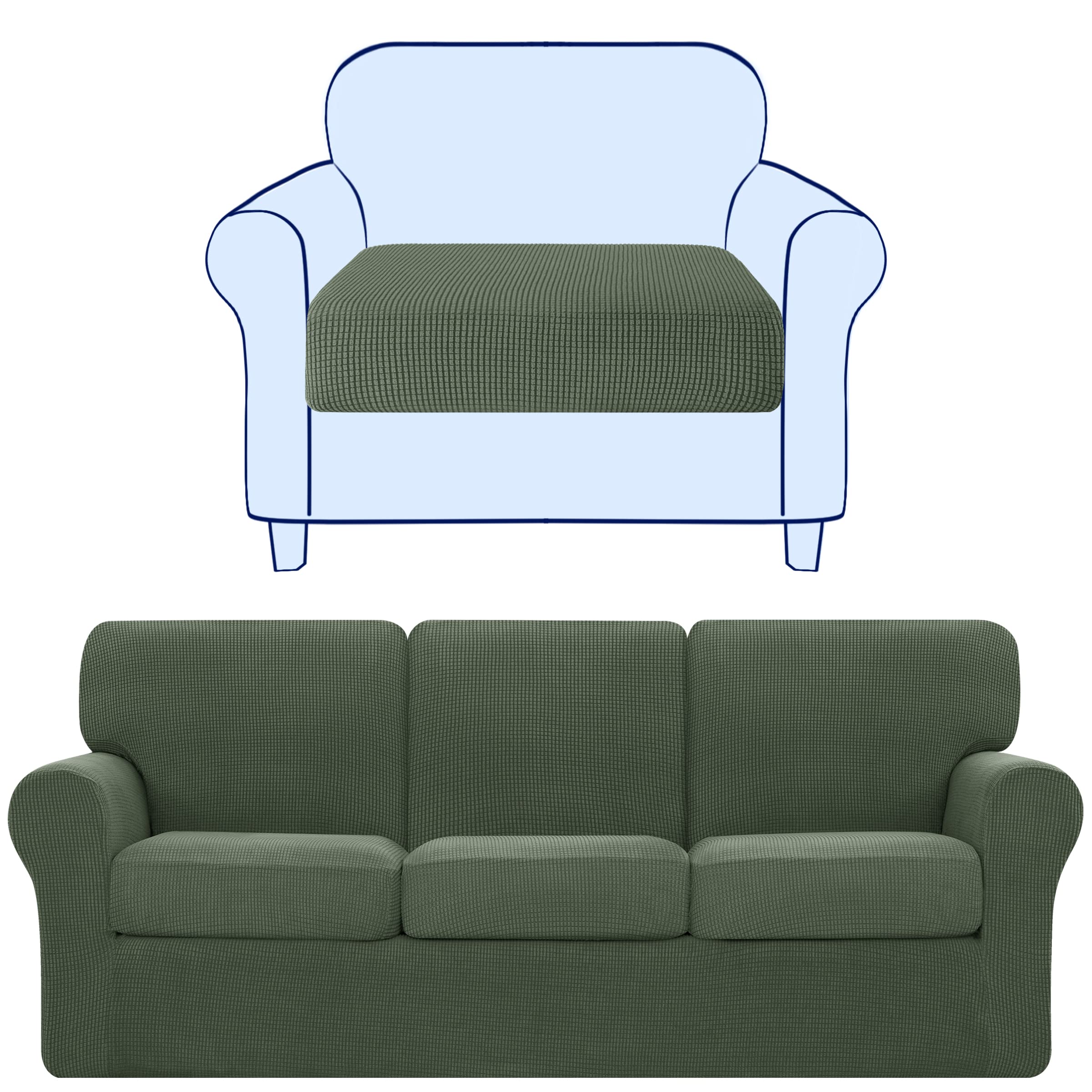 SUBRTEX 7-Piece Stretch Sofa Slipcover Set with Cushion Covers & Separate Backrest Covers - Olive Drab - Perfect for Living Room Furniture Protection & Home Decor Refresh